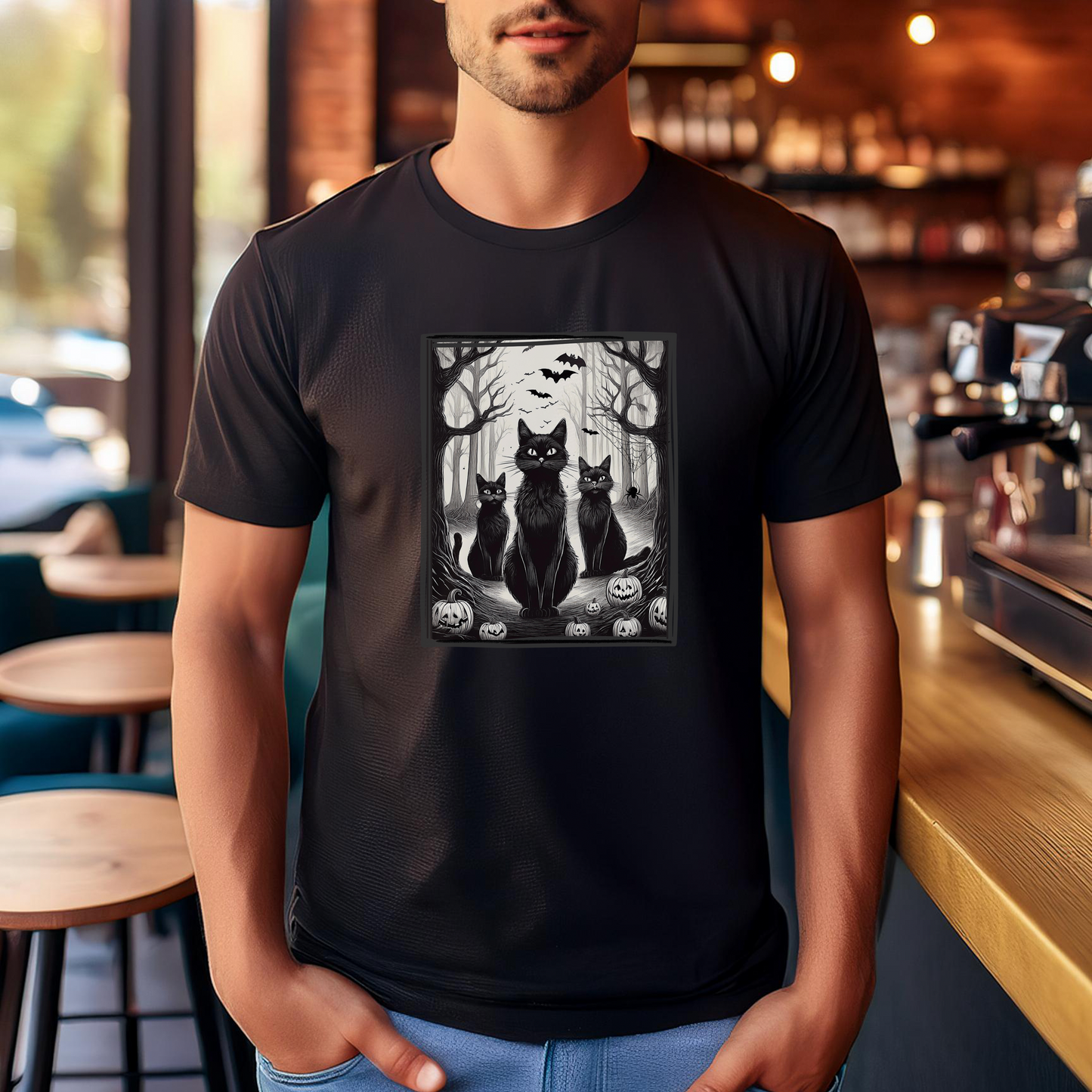 BLACK CAT FOREST (Premium Unisex Crewneck T-Shirt)