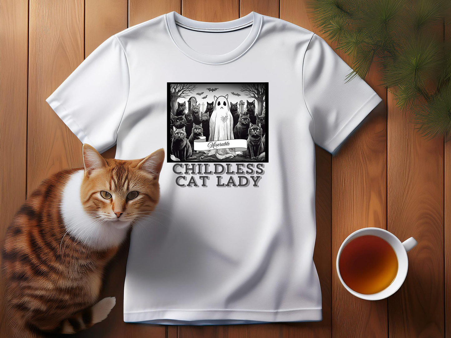 MISERABLE CHILDLESS CAT LADY - GHOST (Premium Unisex Crewneck T-Shirt)