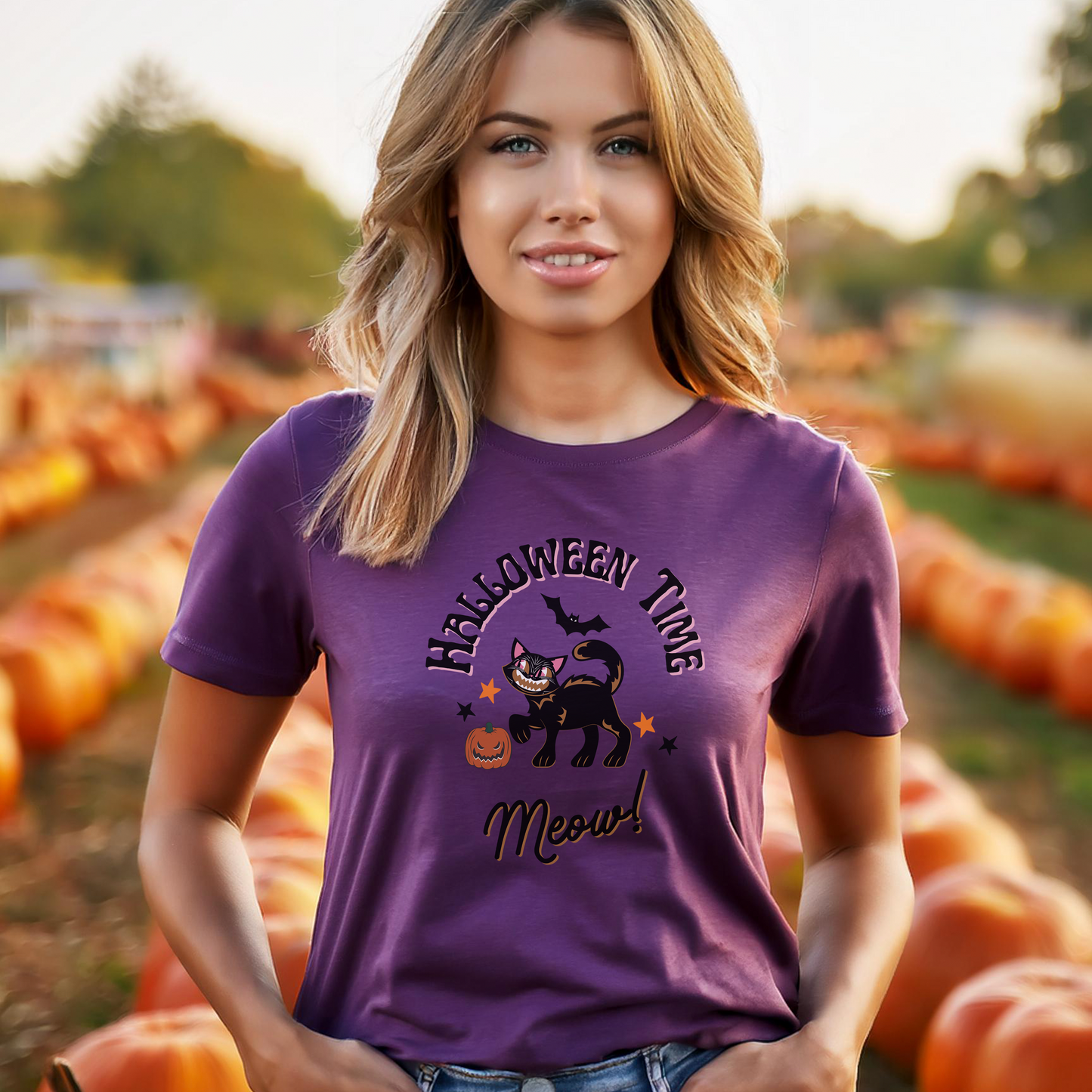 HALLOWEEN TIME MEOW (Premium Unisex Crewneck T-Shirt)