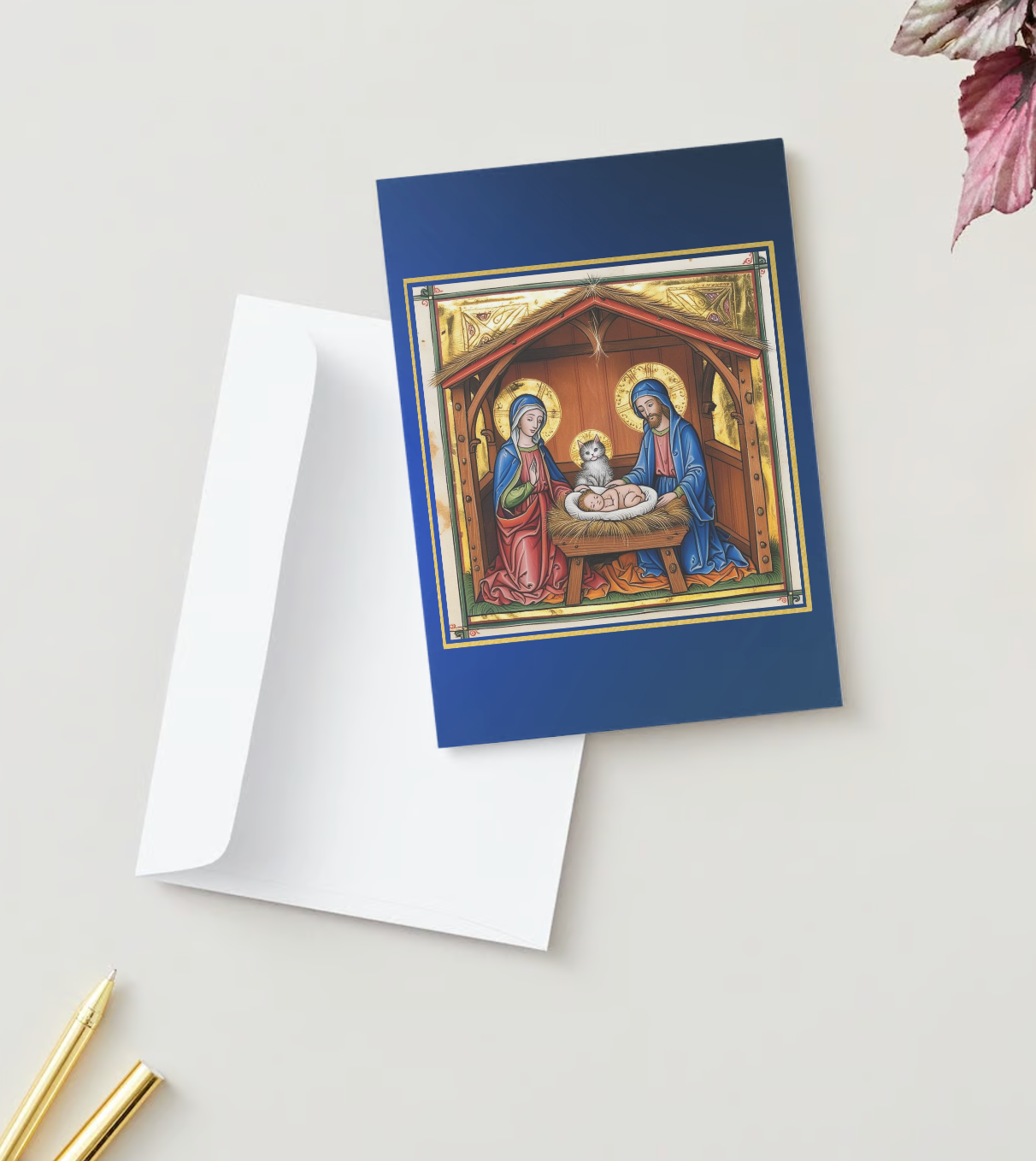 NATIVITY SCENE CAT Pack of 10 Christmas Greeting Cards (US & CA)