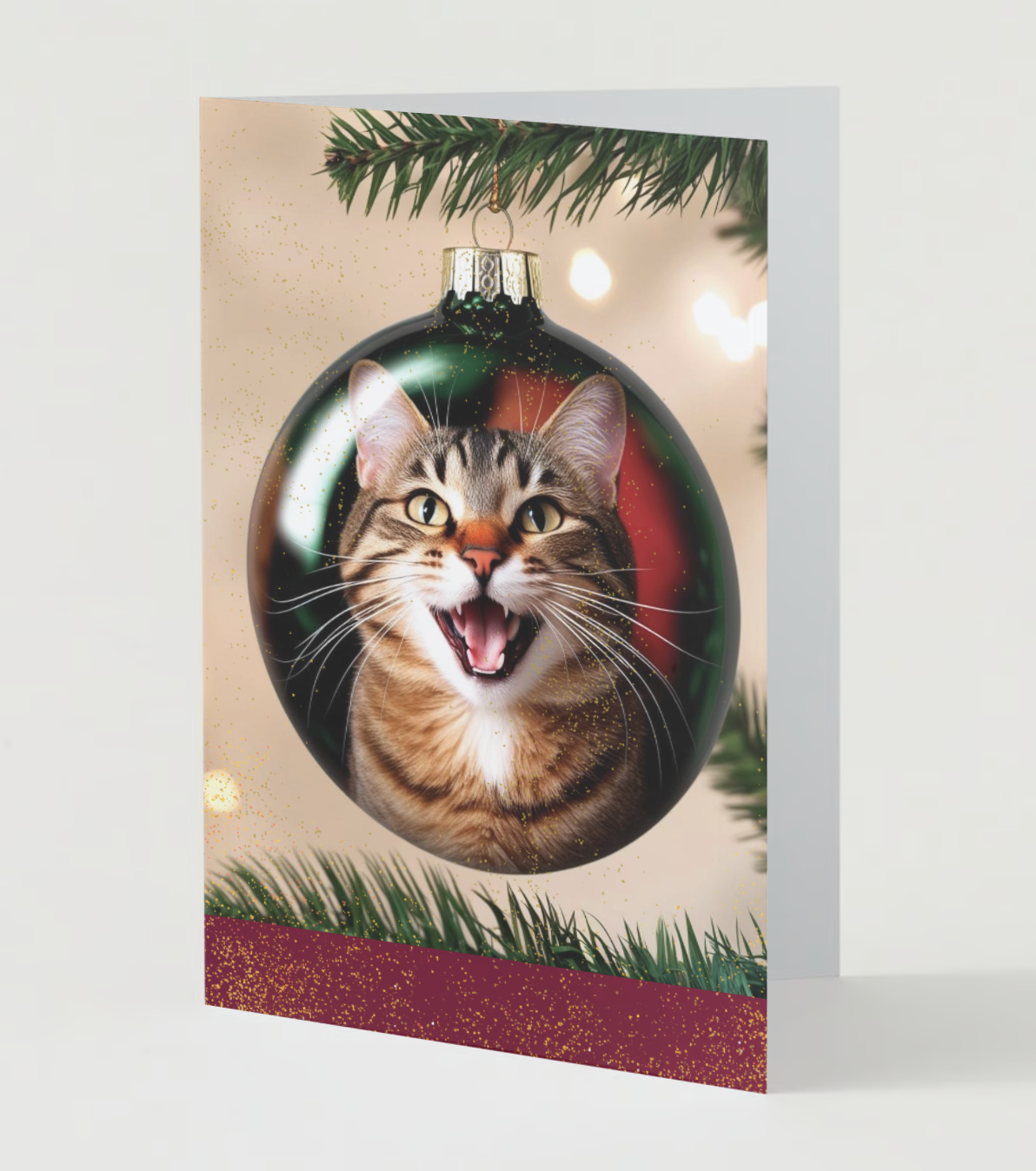 CAT REFLECTION ORNAMENT Pack of 10 Holiday Greeting Cards (US & CA)