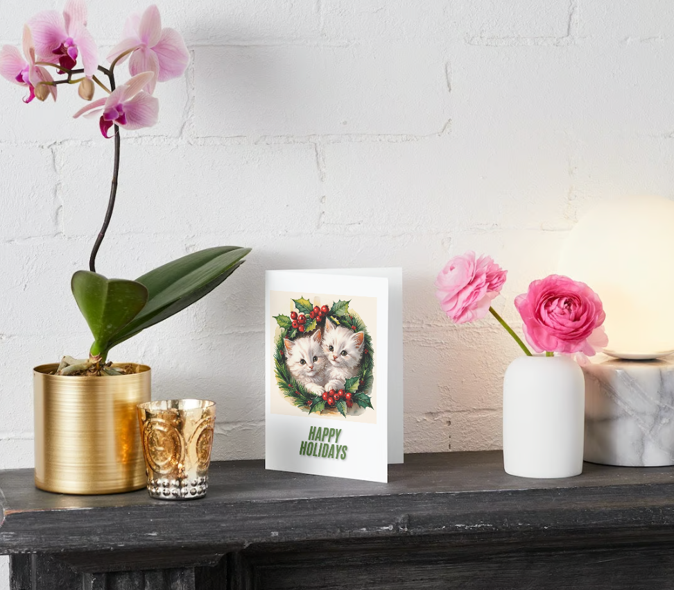 CHRISTMAS HOLLY KITTENS (Christmas Greeting Cards – Pack of 10)