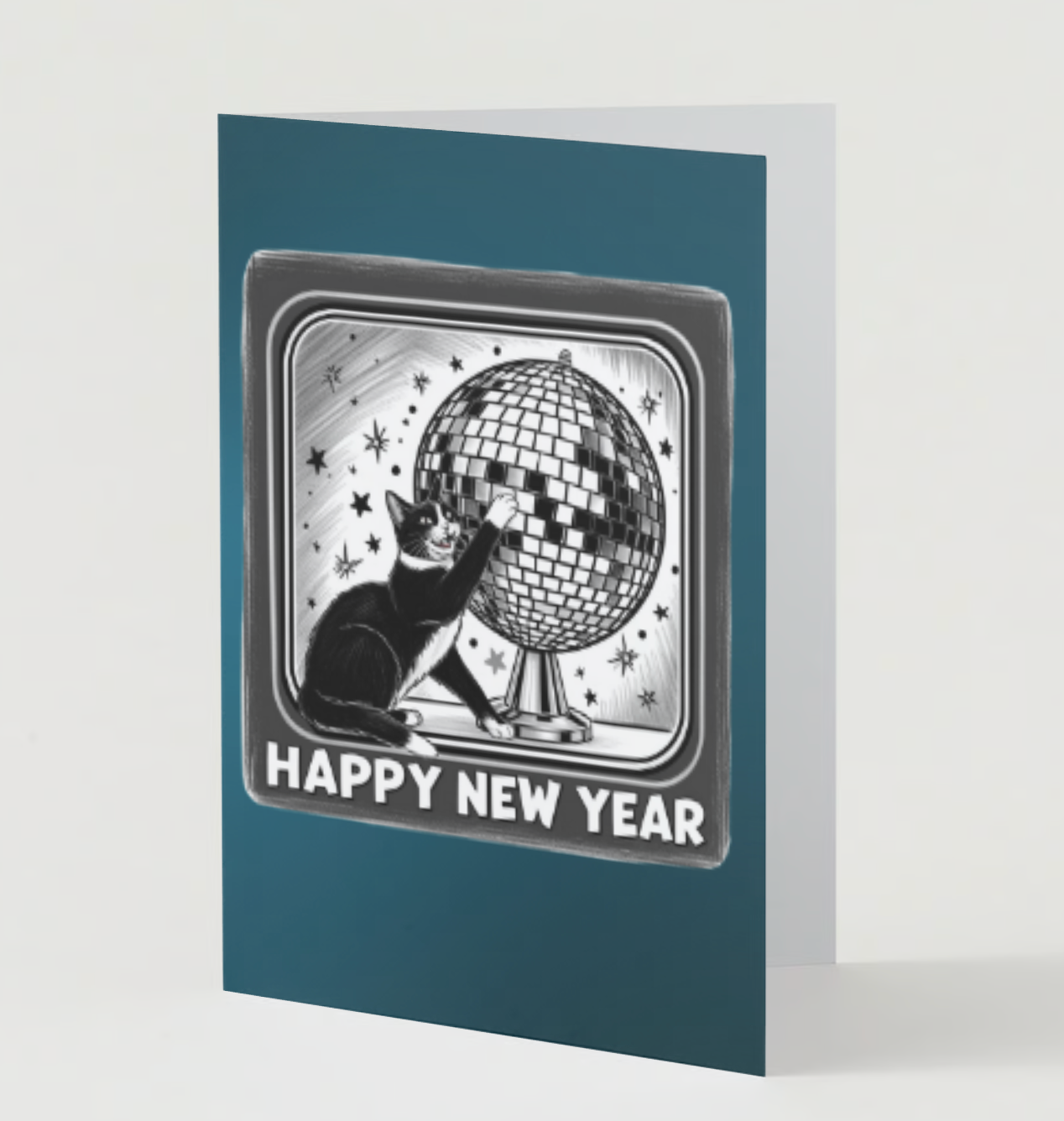 MIRRORBALL NEW YEAR CAT Pack of 10 Greeting Cards (US & CA)