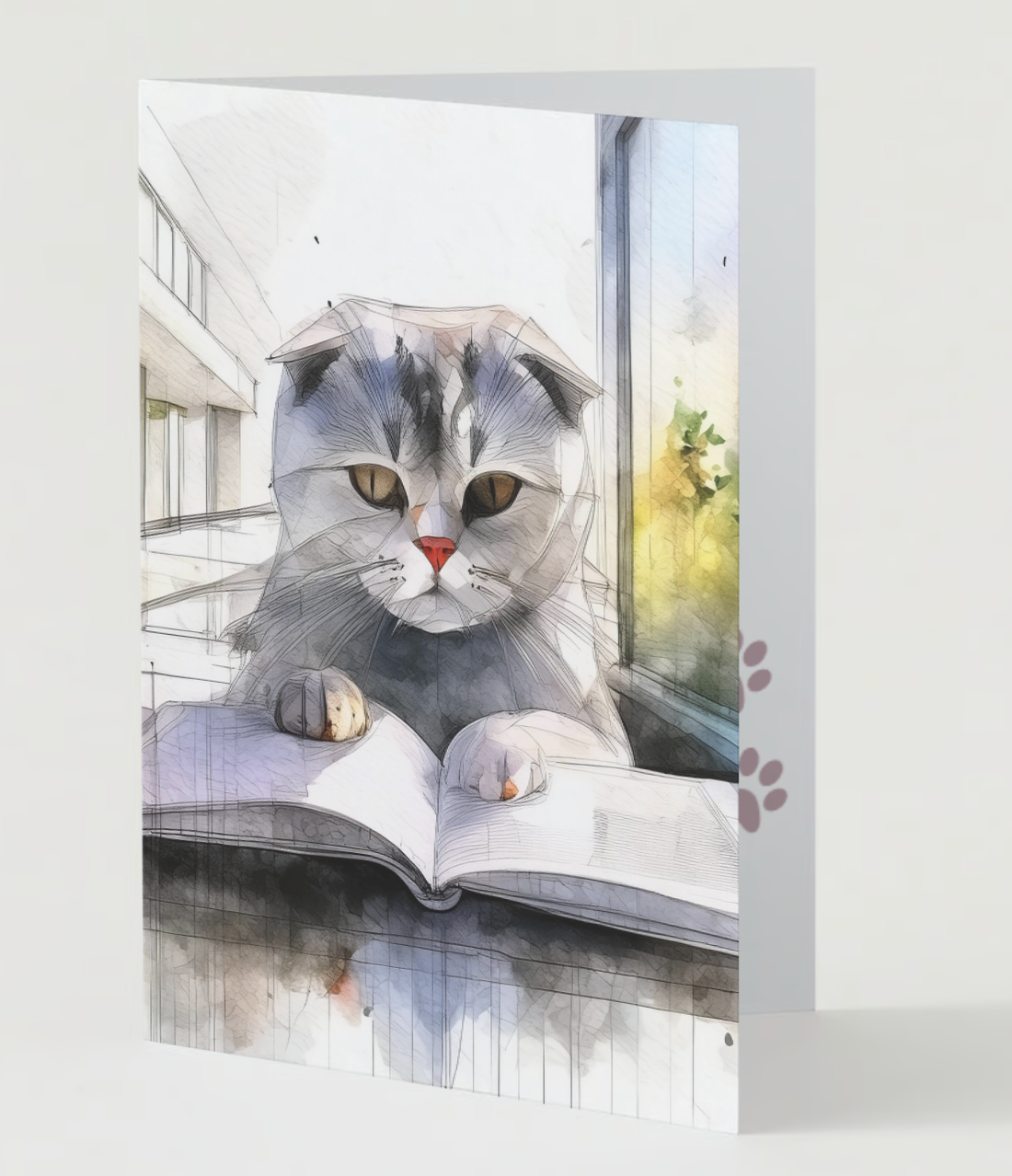 SCOTTISH FOLD CAT WITH MANUSCRIPT Card Set – Blank Greeting Cards Pack of 10