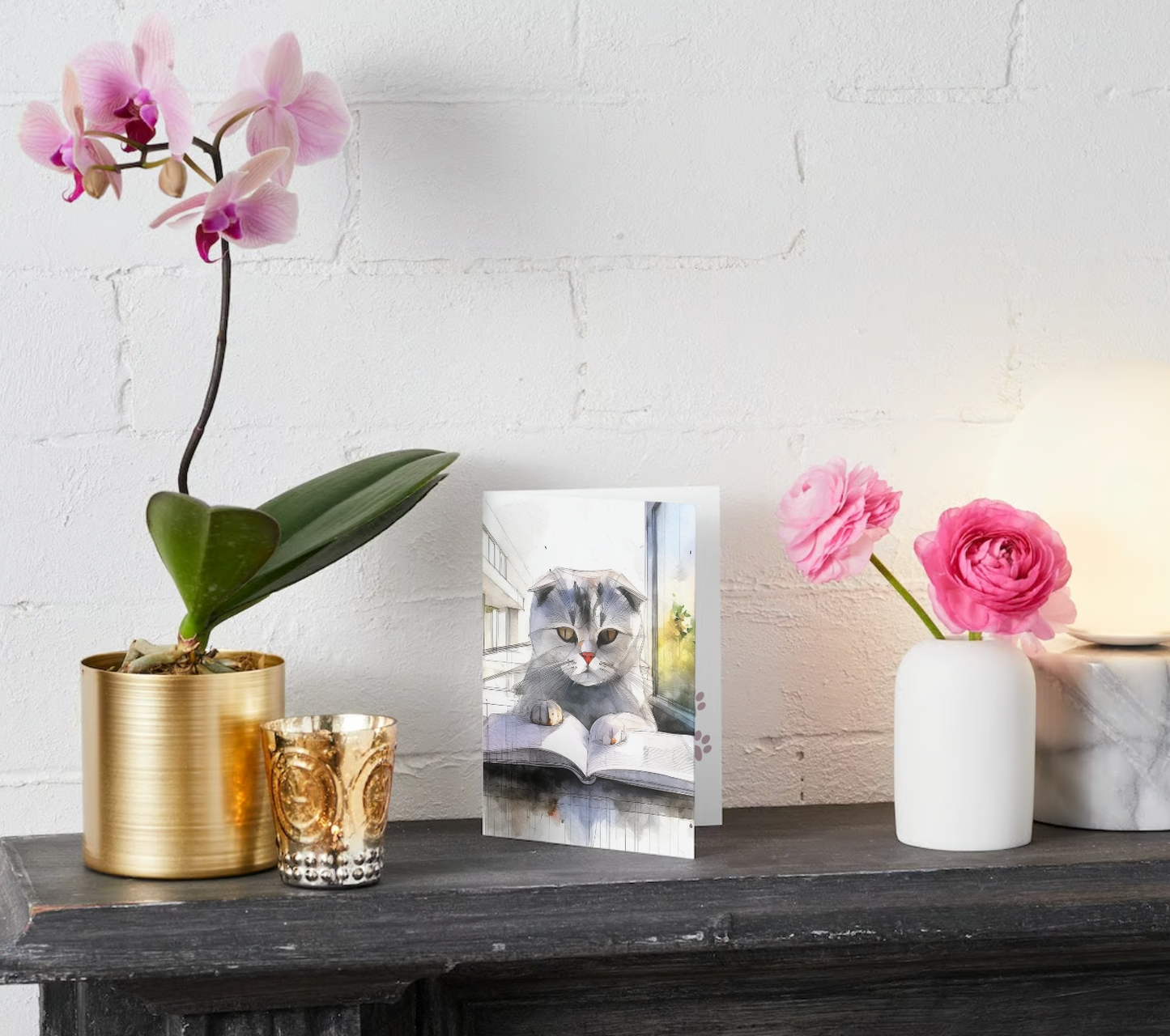 SCOTTISH FOLD CAT WITH MANUSCRIPT Card Set – Blank Greeting Cards Pack of 10
