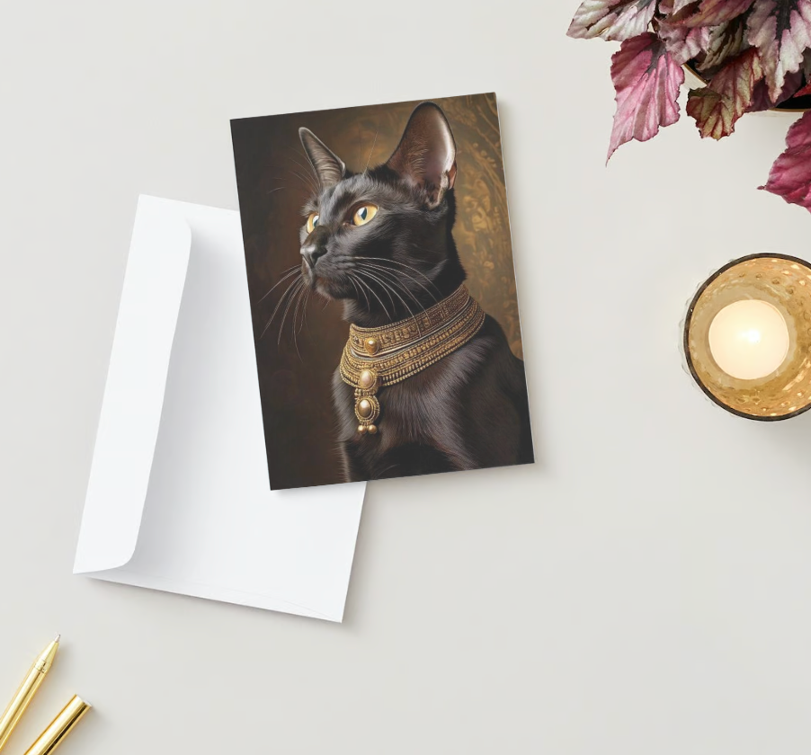 EGYPTIAN STYLE CAT Pack of 10 Holiday Greeting Cards (US & CA)
