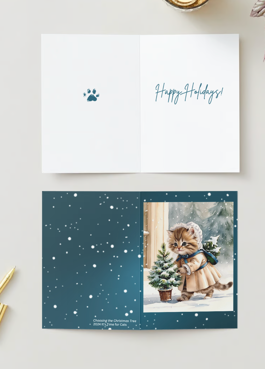 VICTORIAN CHRISTMAS KITTEN (Christmas Greeting Cards - Pack of 10 Festive Cards)