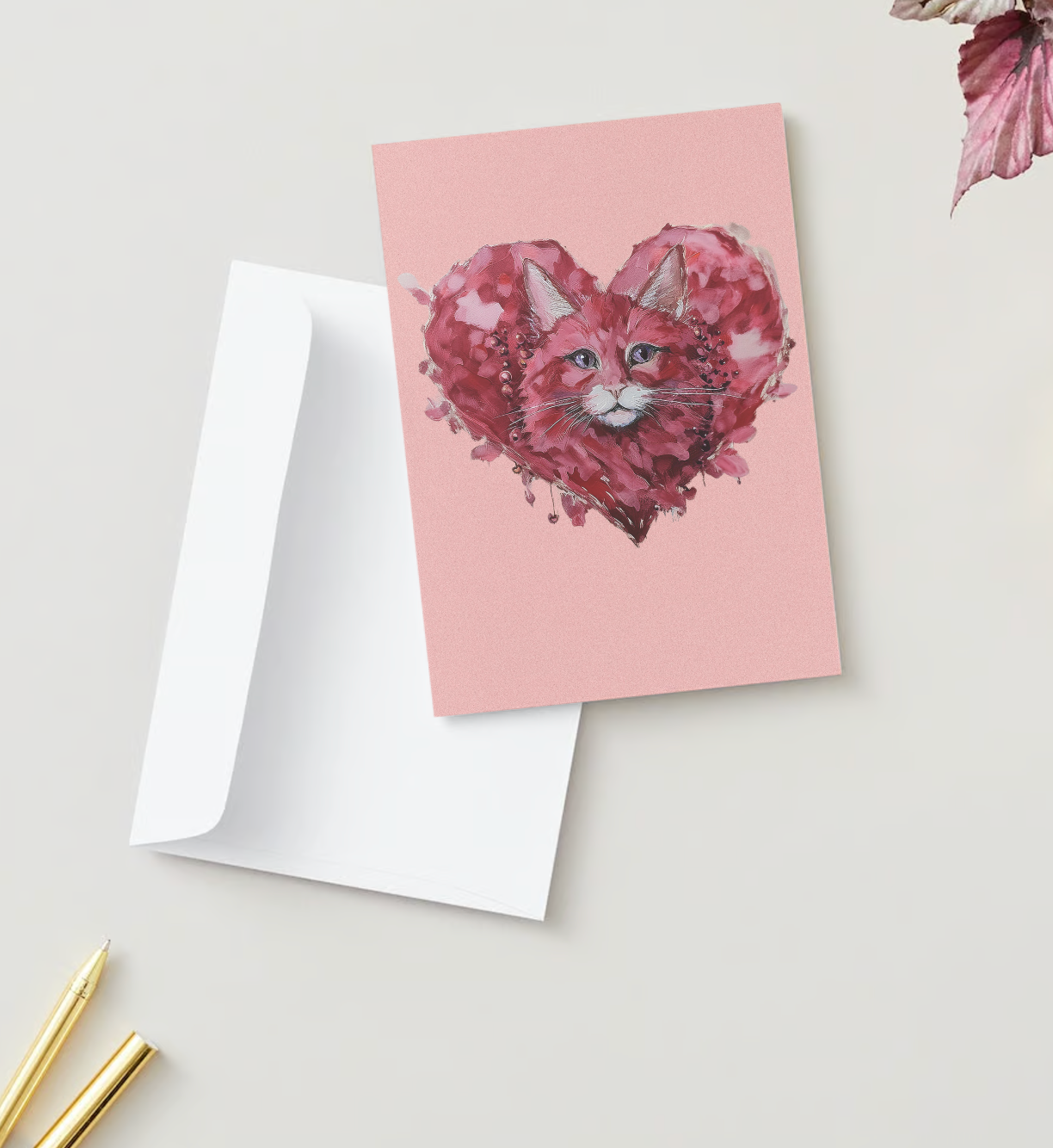 CAT PORTRAIT HEART - Greeting Cards Pack of 10 Perfect for Valentine's Day & Anniversaries