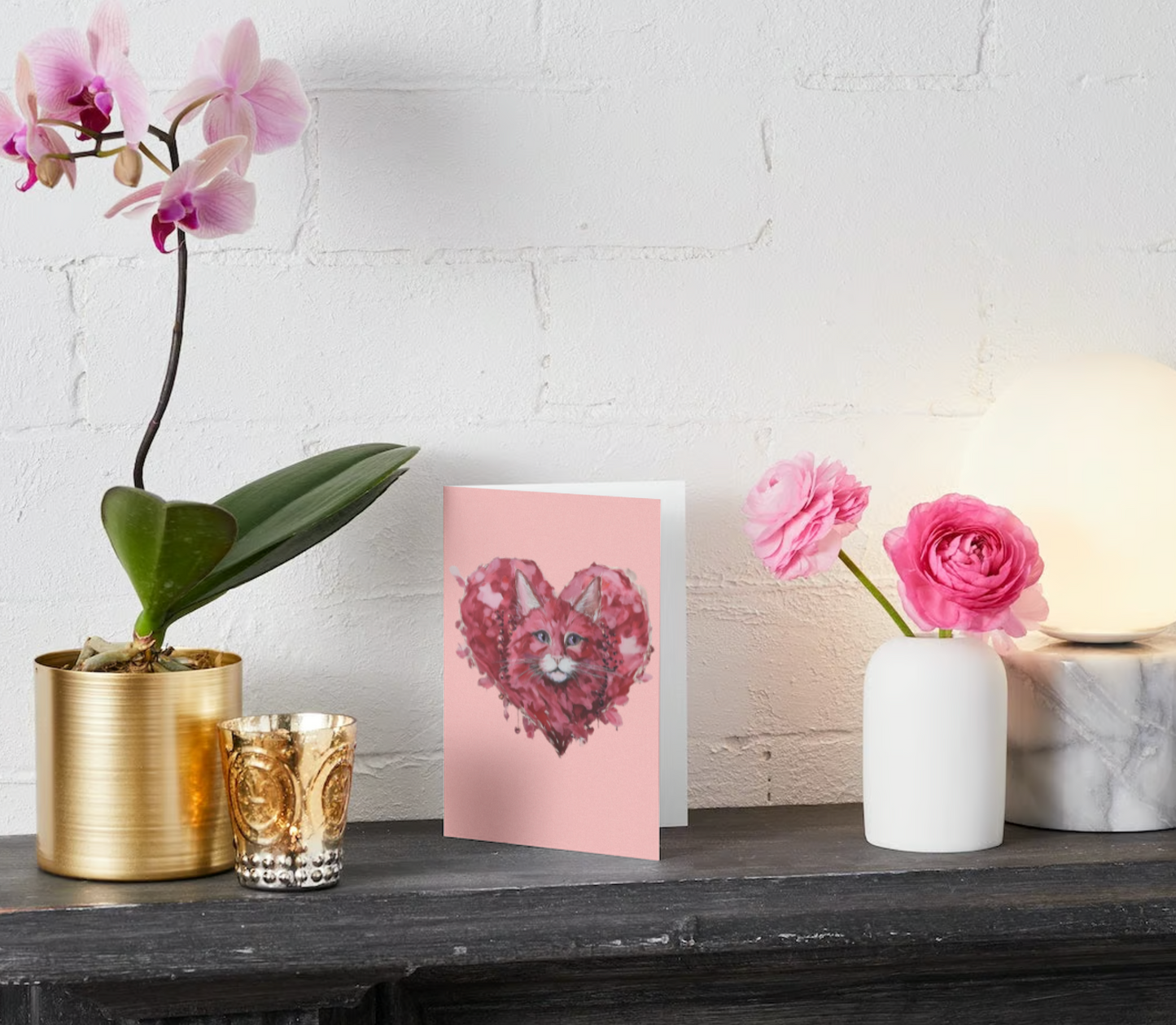 CAT PORTRAIT HEART - Greeting Cards Pack of 10 Perfect for Valentine's Day & Anniversaries