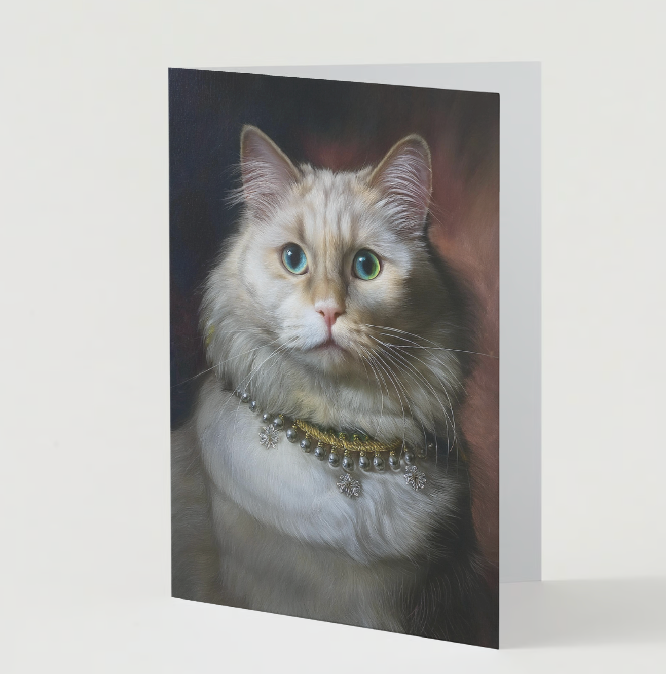 ELEGANT CAT LOSS SYMPATHY CARDS – Portrait of Longhaired White Cat with Blue Eyes – Pack of 10