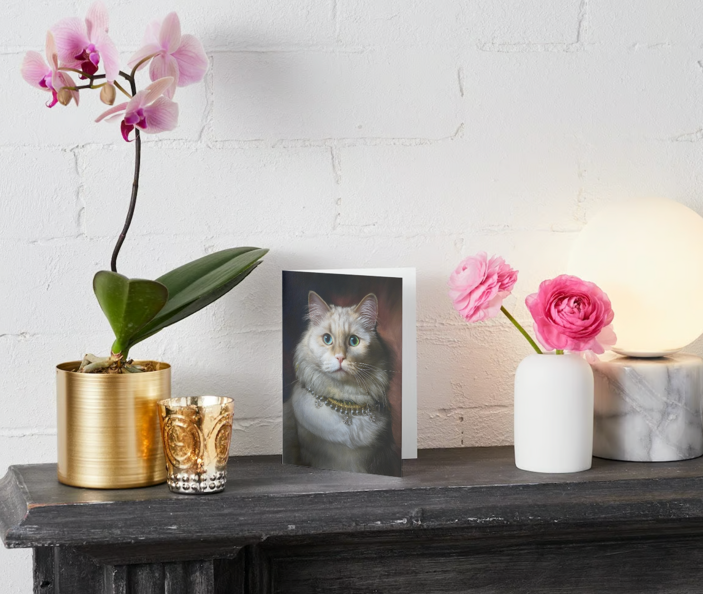 ELEGANT CAT LOSS SYMPATHY CARDS – Portrait of Longhaired White Cat with Blue Eyes – Pack of 10