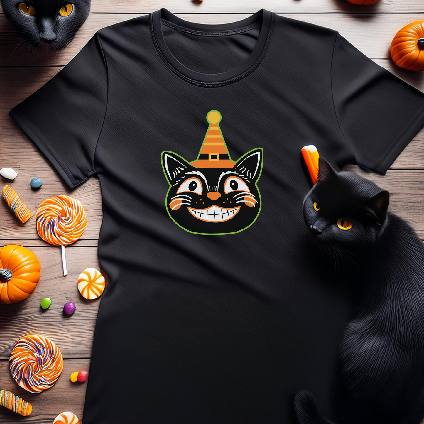RETRO HALLOWEEN CAT (Premium Unisex Crewneck T-Shirt)