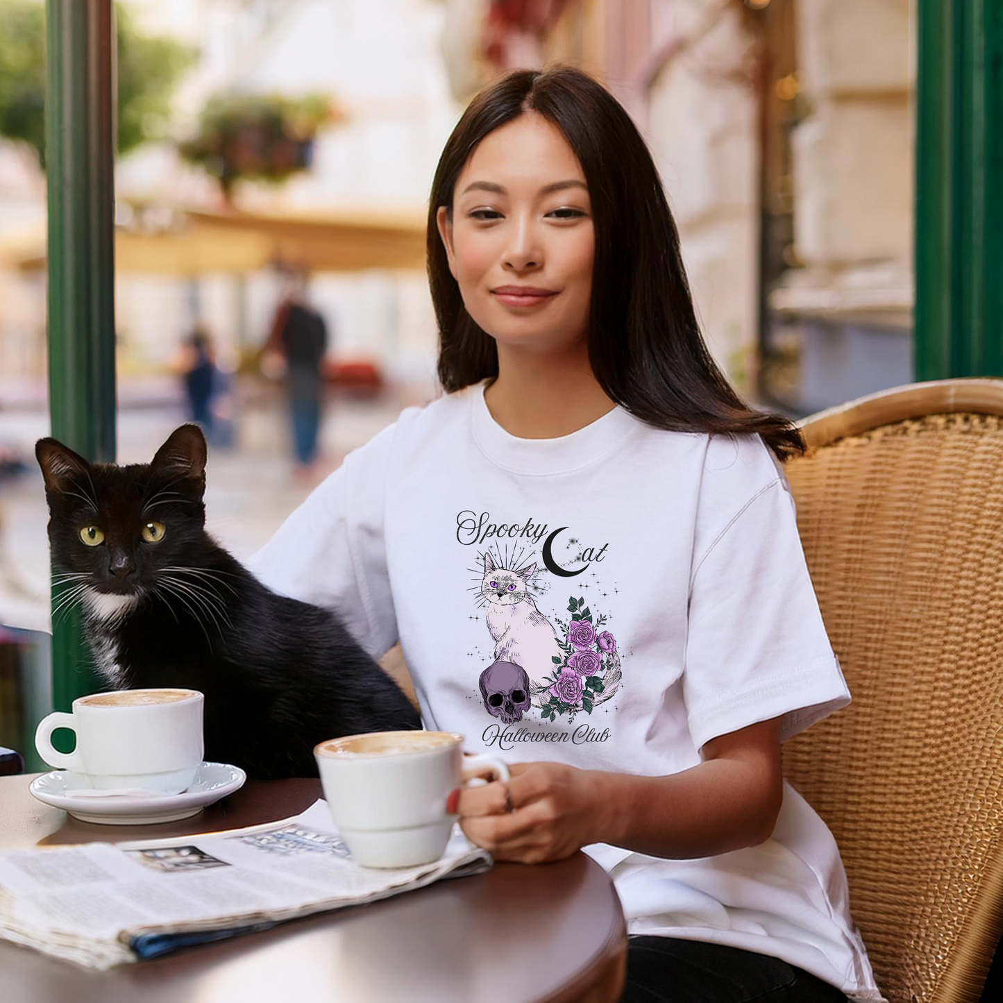 SPOOKY CAT HALLOWEEN CLUB (Premium Unisex Crewneck T-Shirt)