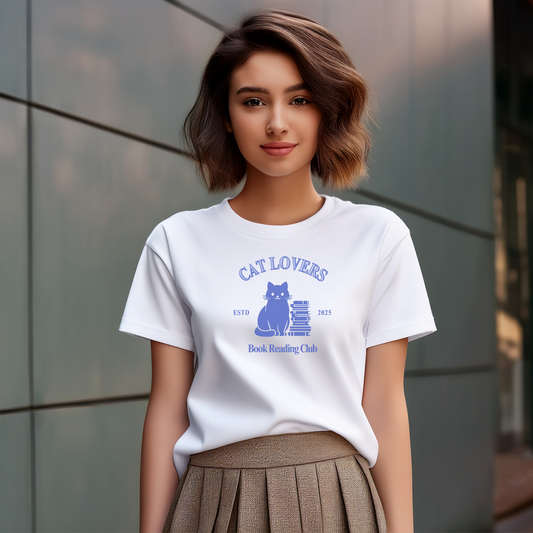 CAT LOVER BOOK READING CLUB T-Shirt – Soft Unisex Tee with Blue Print