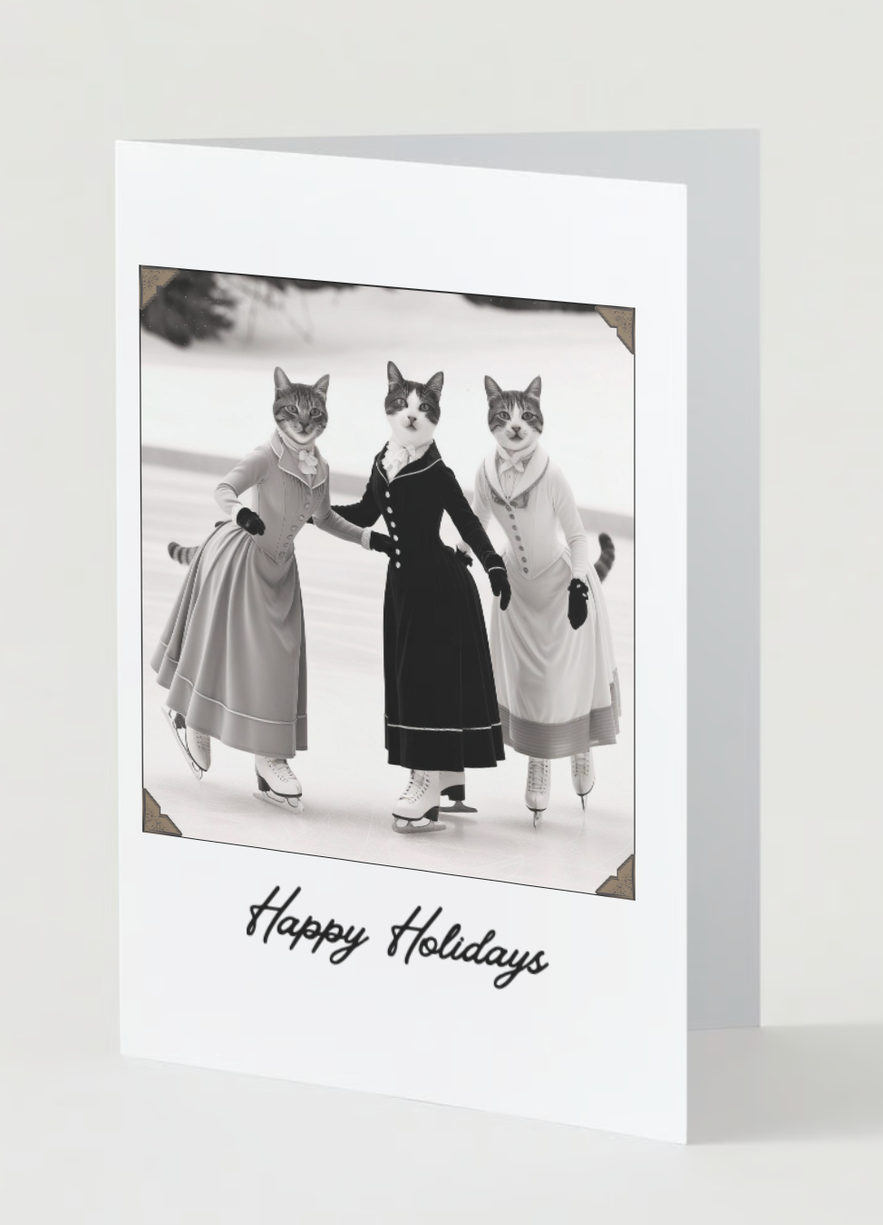SKATER CAT TRIO Pack of 10 Holiday Greeting Cards (US & CA)