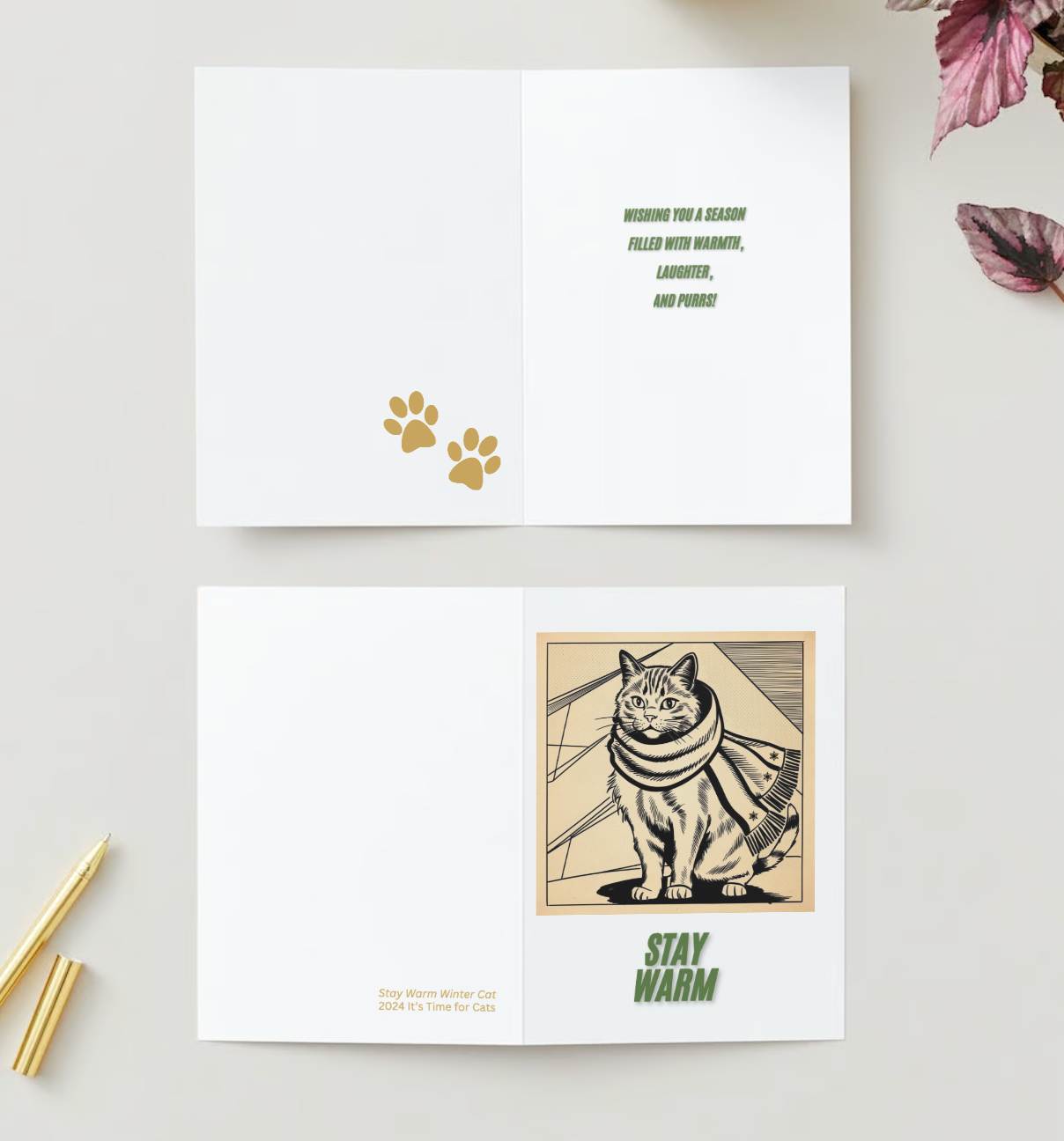 STAY WARM CAT Pack of 10 Holiday Greeting Cards (US & CA)