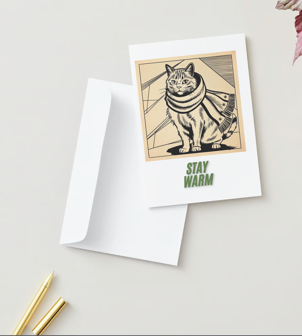 STAY WARM CAT Pack of 10 Holiday Greeting Cards (US & CA)
