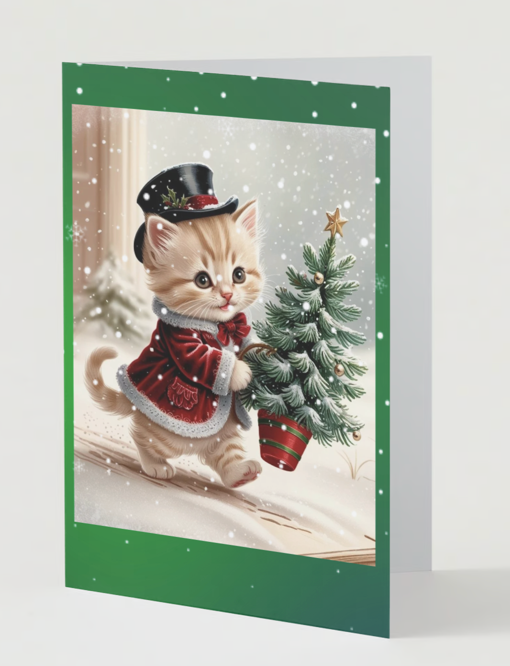 VICTORIAN TABBY KITTEN CHRISTMAS Pack of 10 Holiday Greeting Cards (US & CA)