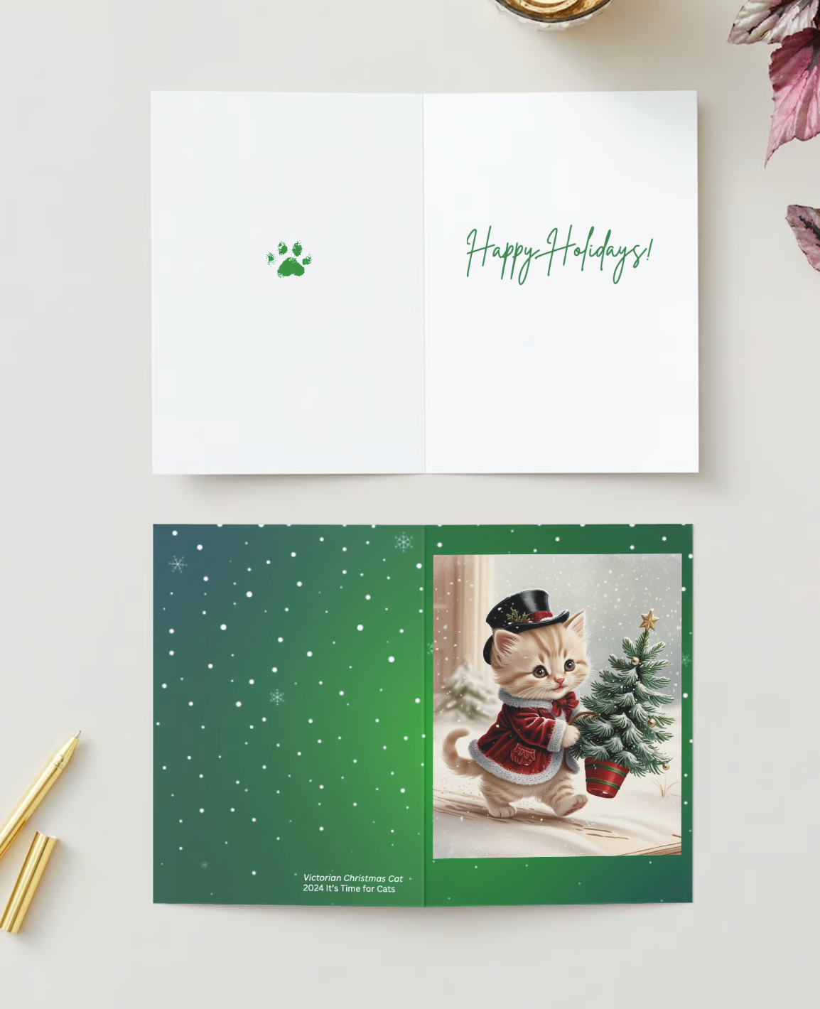 VICTORIAN TABBY KITTEN CHRISTMAS Pack of 10 Holiday Greeting Cards (US & CA)