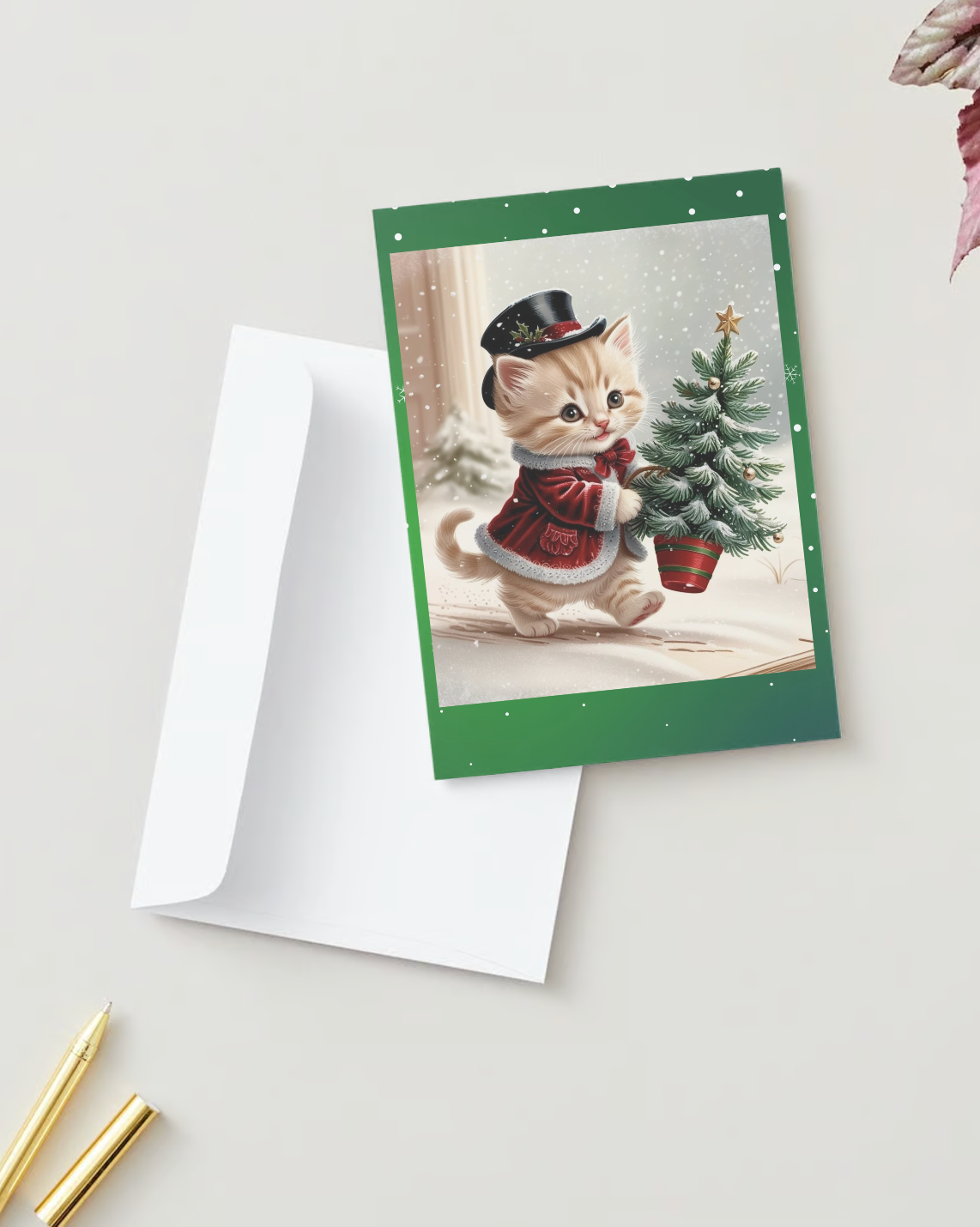 VICTORIAN TABBY KITTEN CHRISTMAS Pack of 10 Holiday Greeting Cards (US & CA)