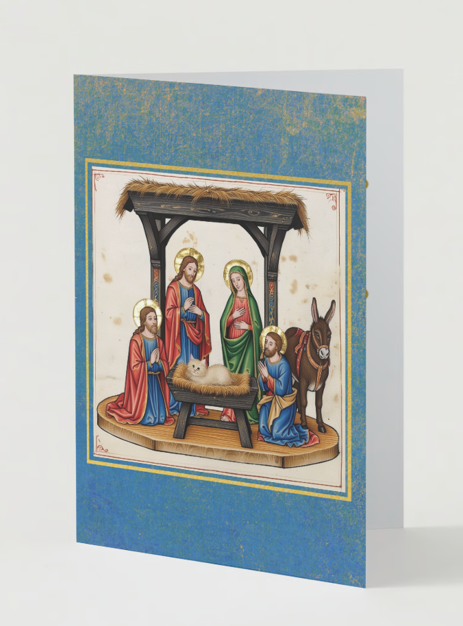 CAT IN MANGER Pack of 10 Christmas Greeting Cards (US & CA)