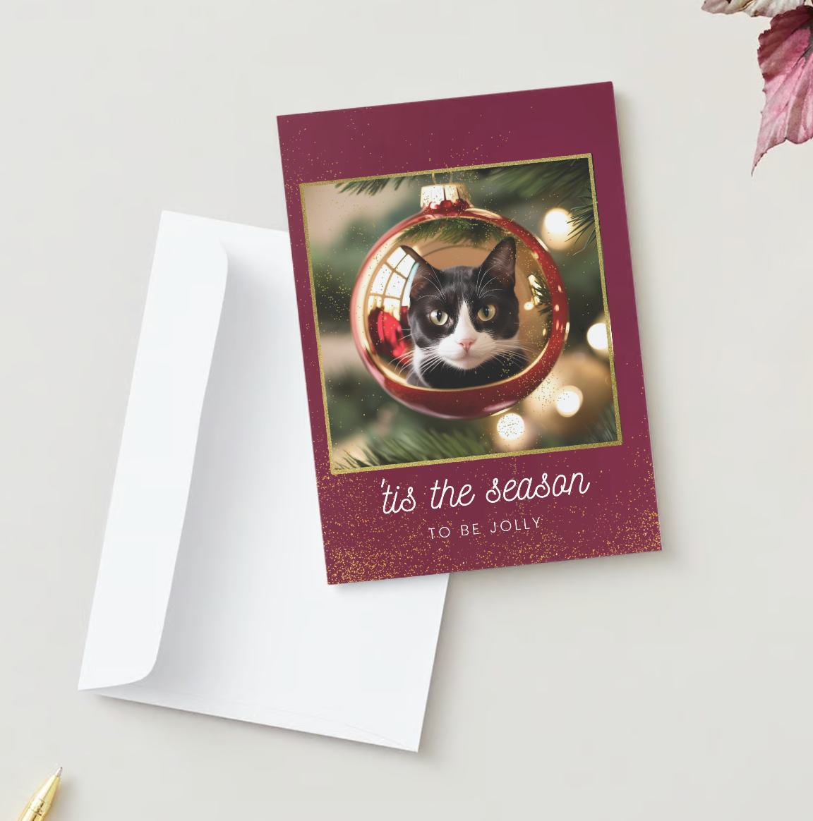 TUXEDO CAT ORNAMENT Pack of 10 Greeting Cards (US & CA)