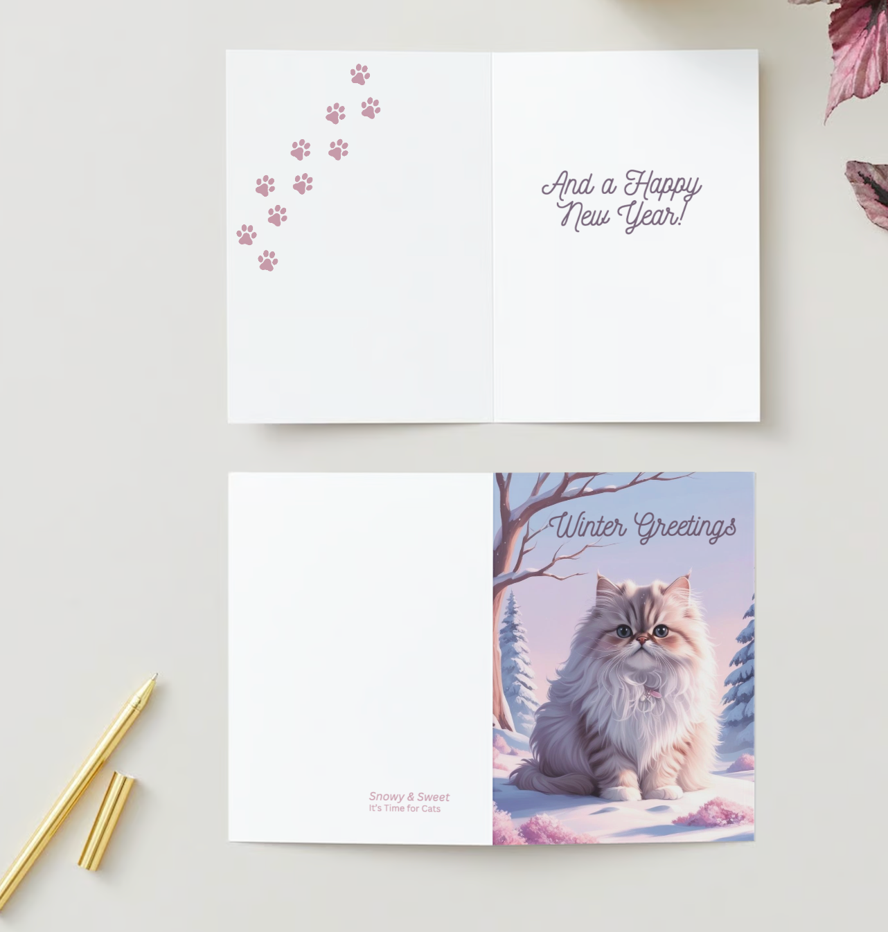 SWEET AND SNOWY Pack of 10 Happy New Year Greeting Cards (US & CA)
