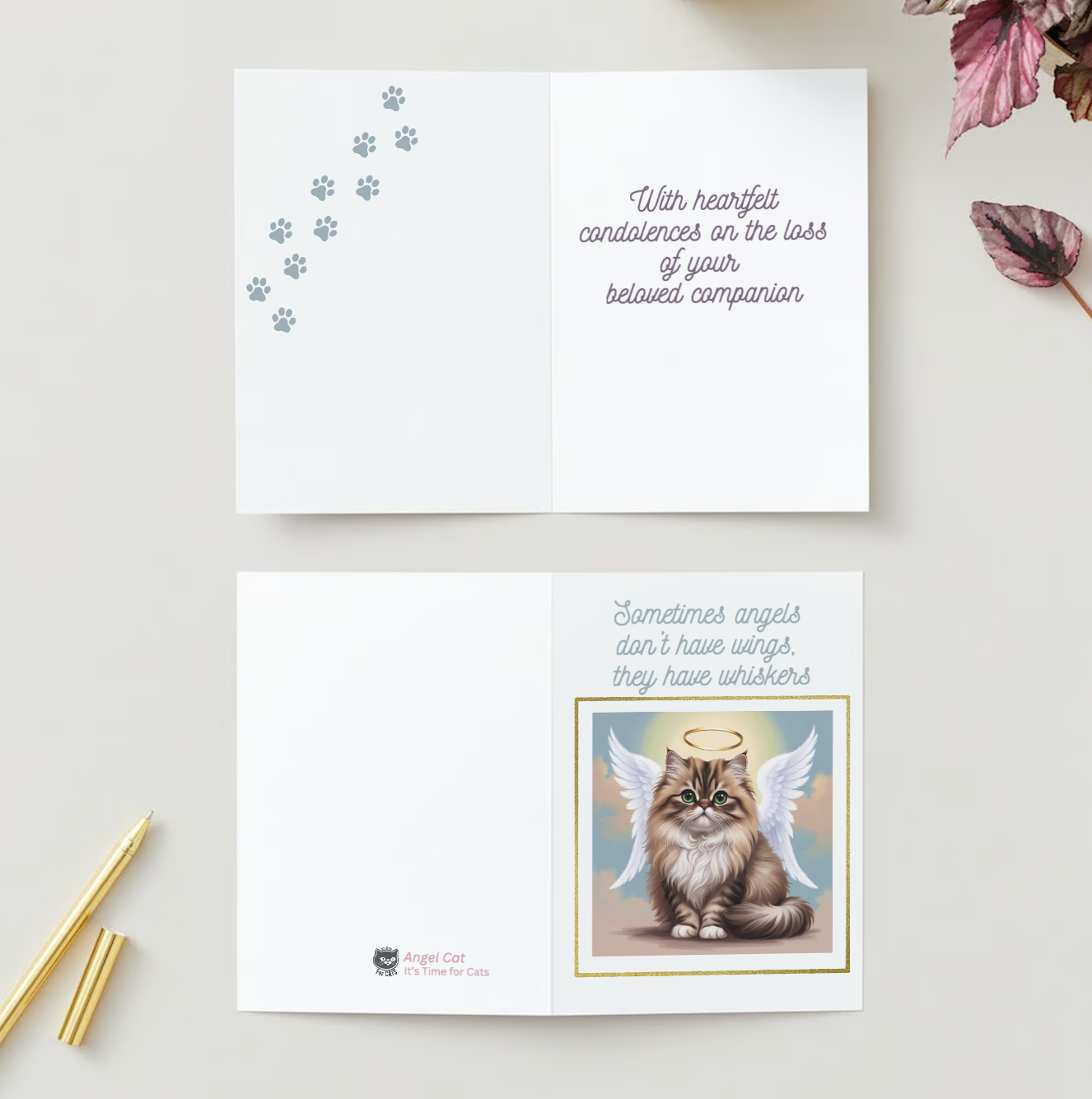 ANGEL CAT SYMPATHY Pack of 10 Pet Loss Sympathy Cards (US & CA)