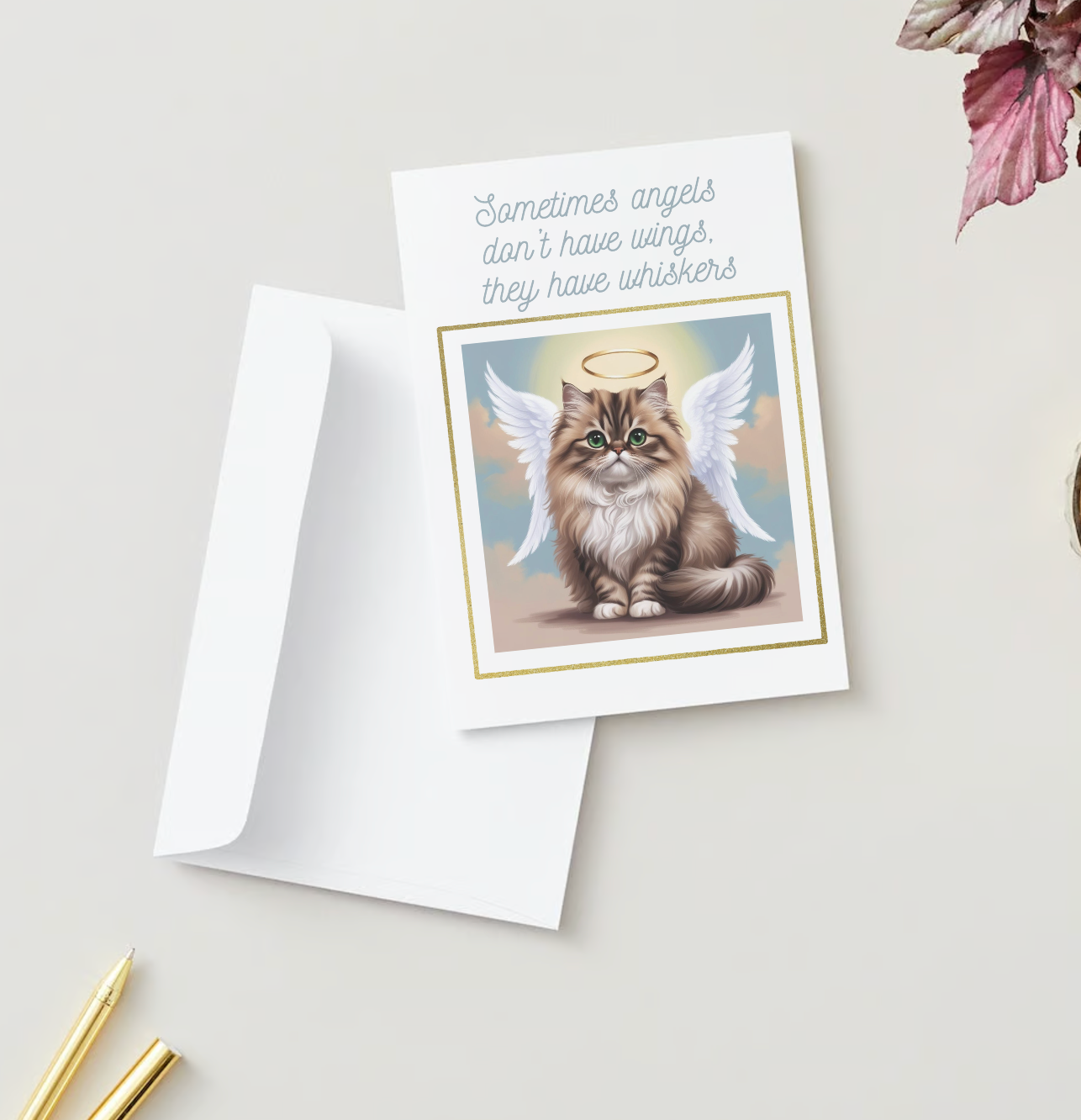 ANGEL CAT SYMPATHY Pack of 10 Pet Loss Sympathy Cards (US & CA)