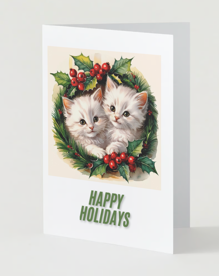 CHRISTMAS HOLLY KITTENS (Christmas Greeting Cards – Pack of 10)