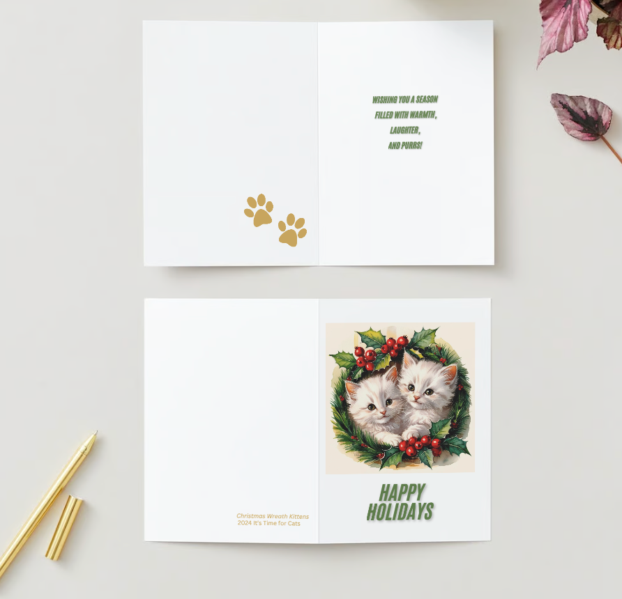 CHRISTMAS HOLLY KITTENS (Christmas Greeting Cards – Pack of 10)