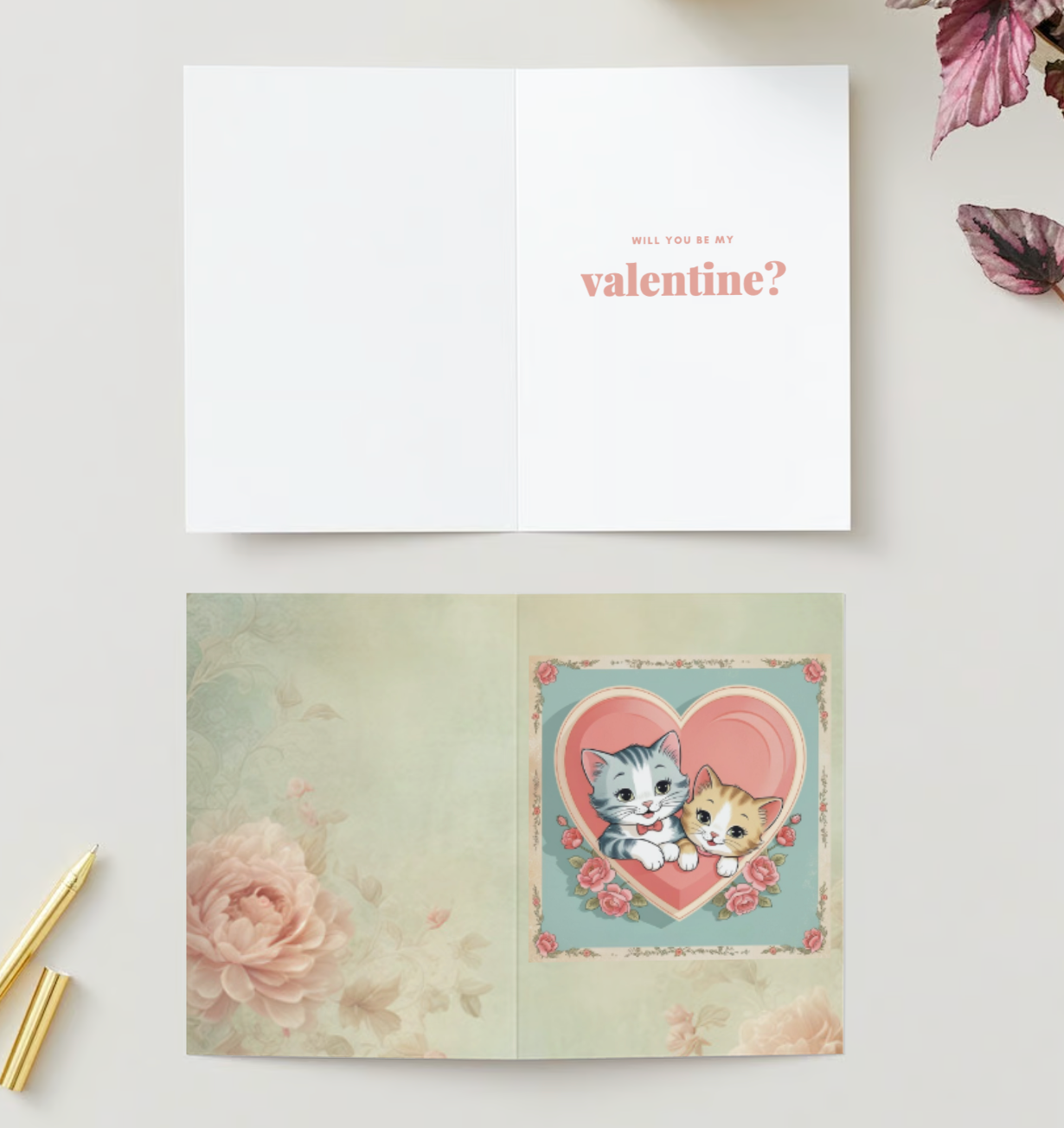 RETRO KITTENS VALENTINE Greeting Card Set (Pack of 10) (US & CA)