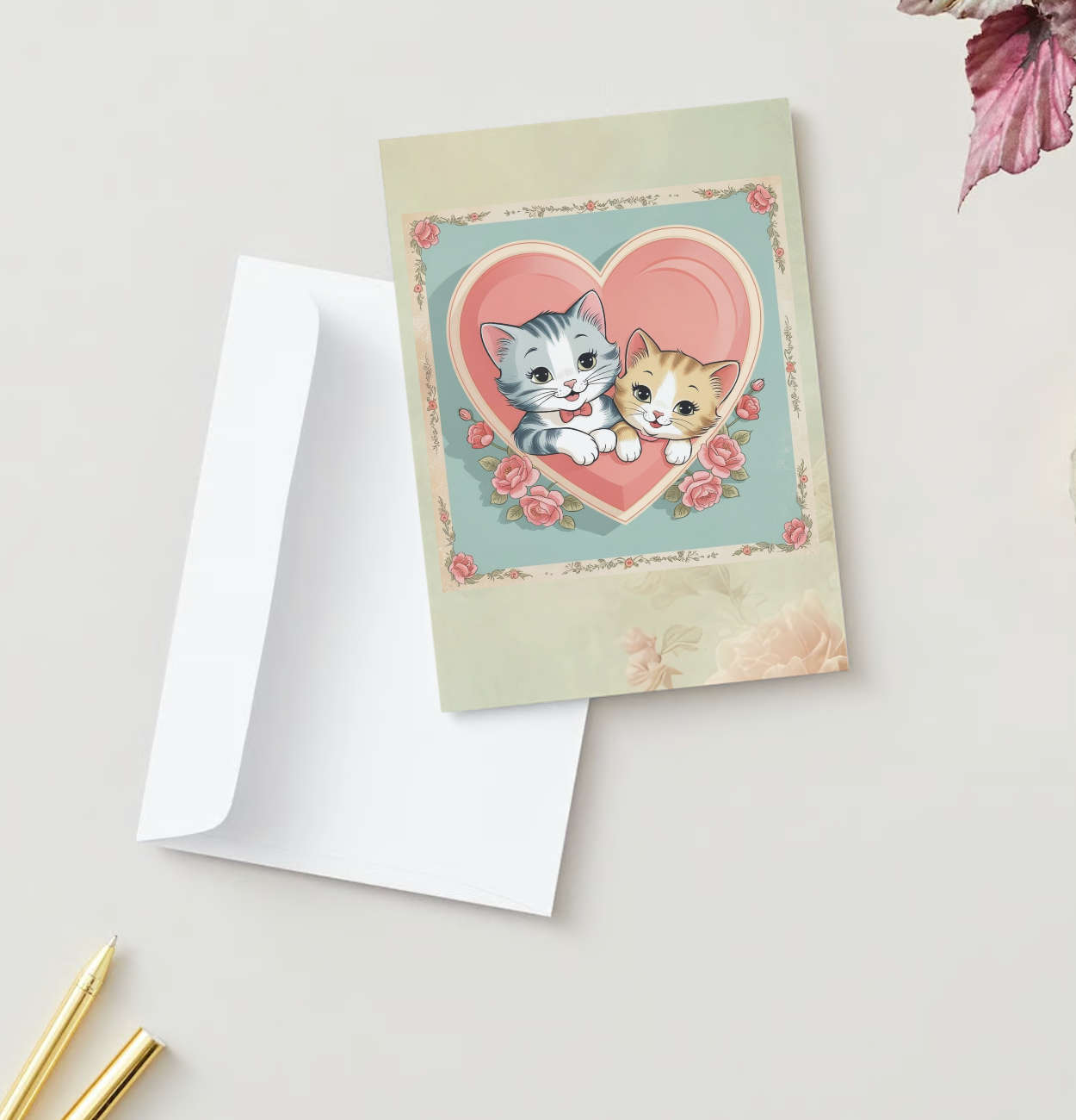 RETRO KITTENS VALENTINE Greeting Card Set (Pack of 10) (US & CA)