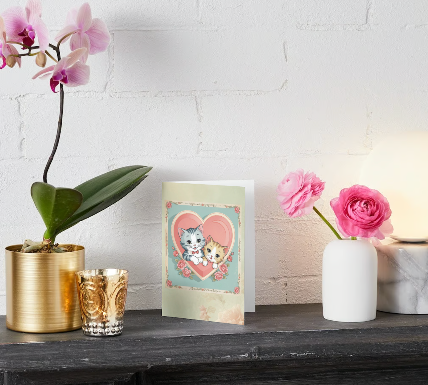 RETRO KITTENS VALENTINE Greeting Card Set (Pack of 10) (US & CA)