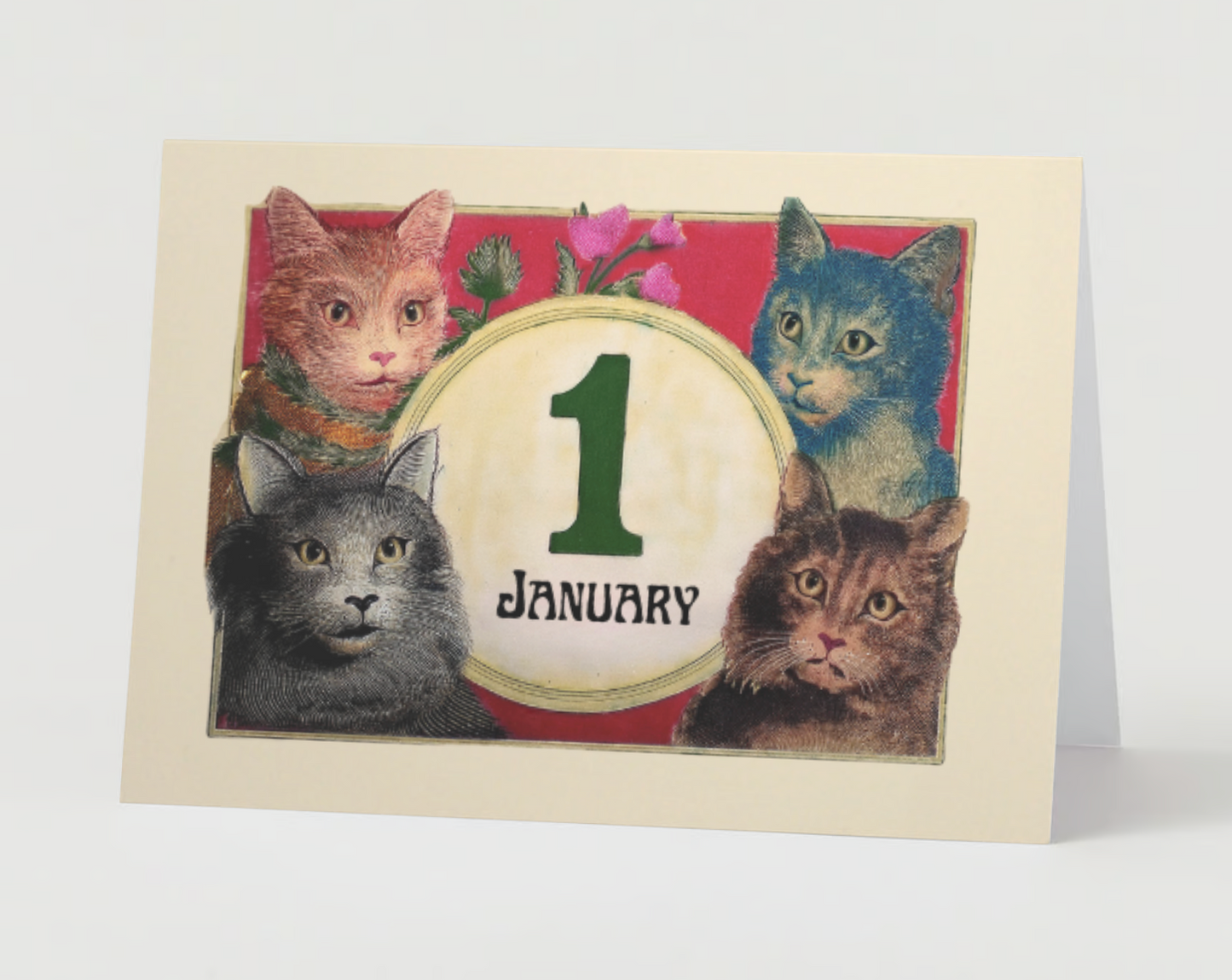VINTAGE CATS NEW YEAR Pack of 10 New Year's Greeting Cards (US & CA)