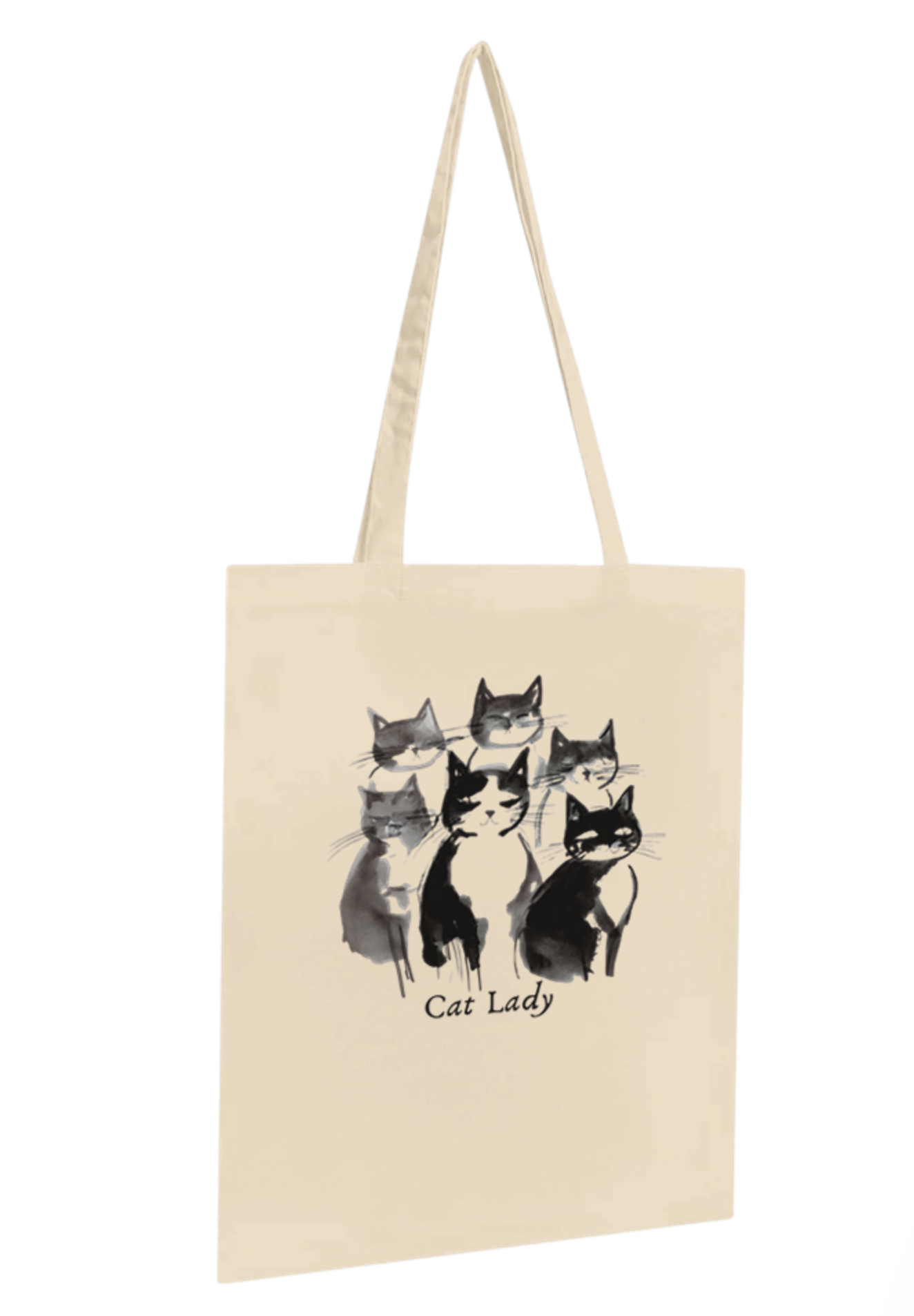 JAPANESE SUMI-E INSPIRED Eco-Friendly Cream Tote Bag with Cat Illustration – Cat Lady Design