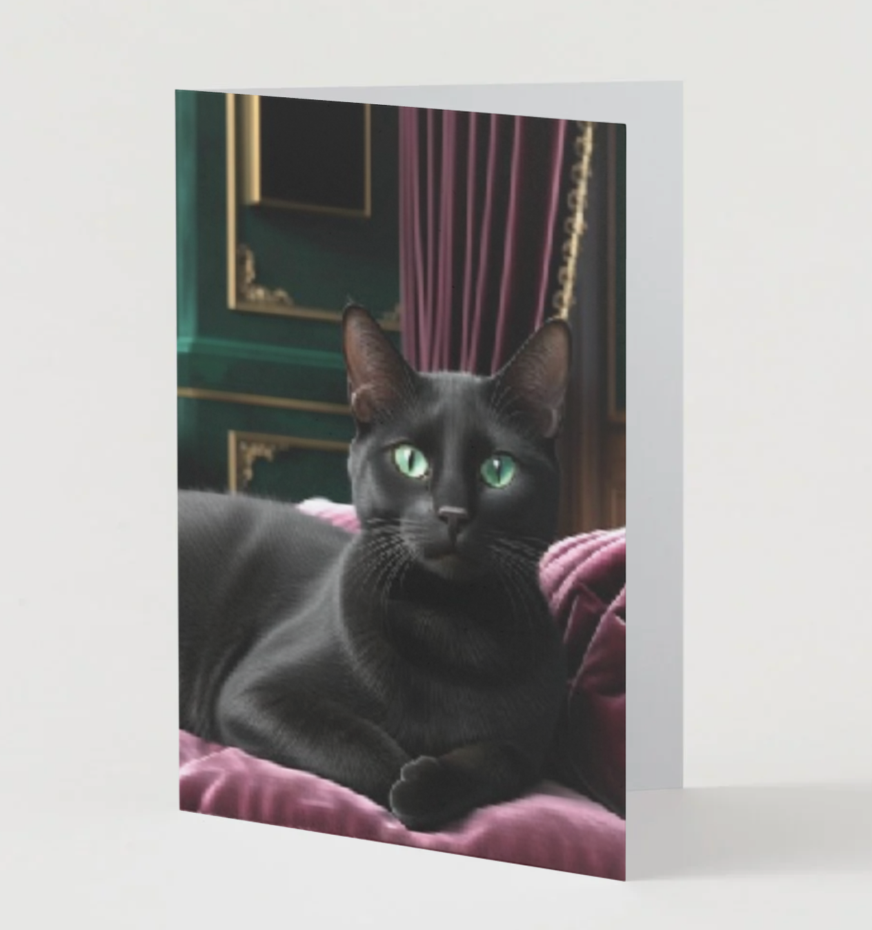 BLACK CAT GLAM Illustration Greeting Cards – Pack of 10 Folded Blank Cards and Envelopes
