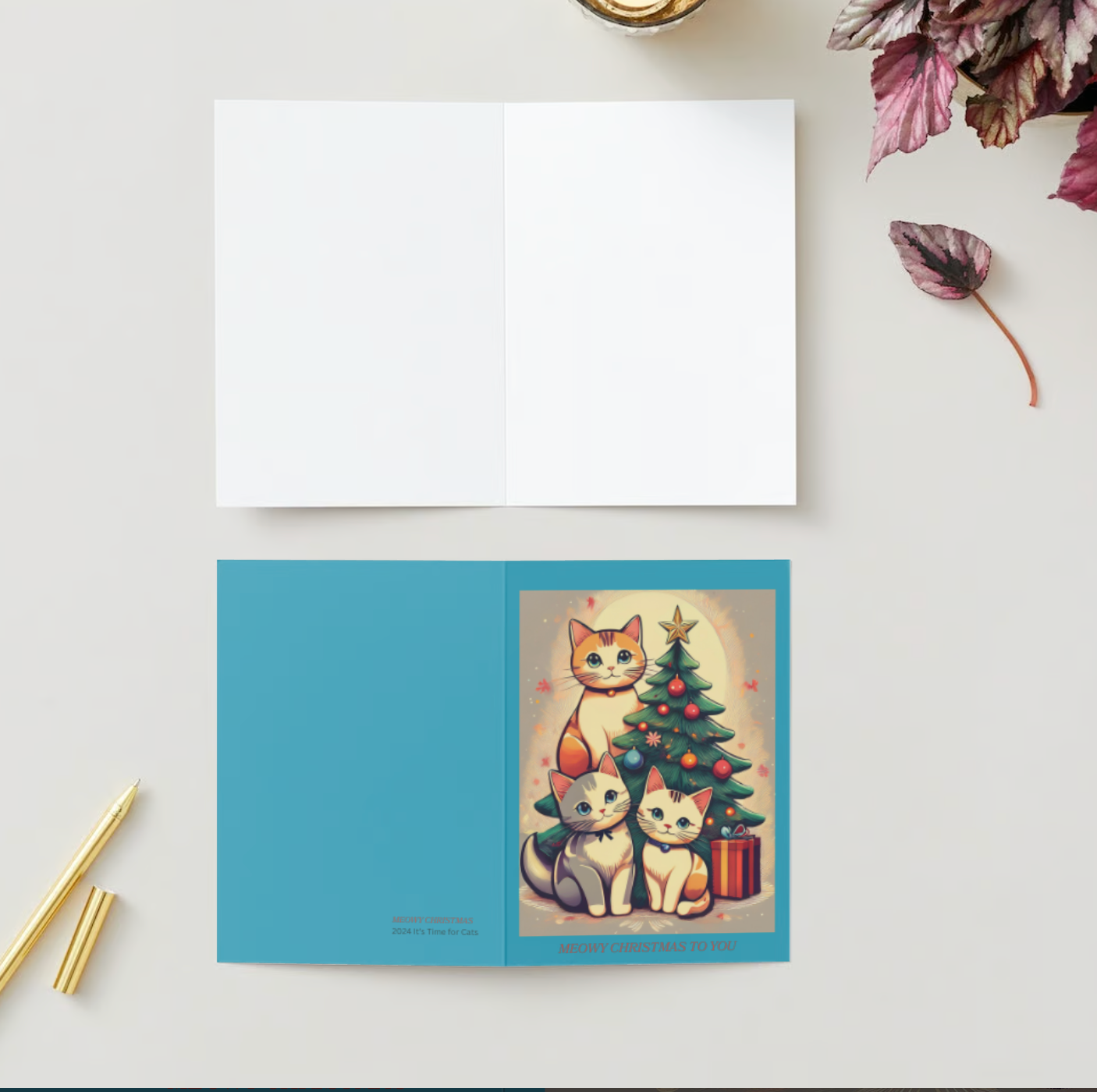 MEOWY CHRISTMAS TRIO Pack of 10 Christmas Greeting Cards (US & CA)
