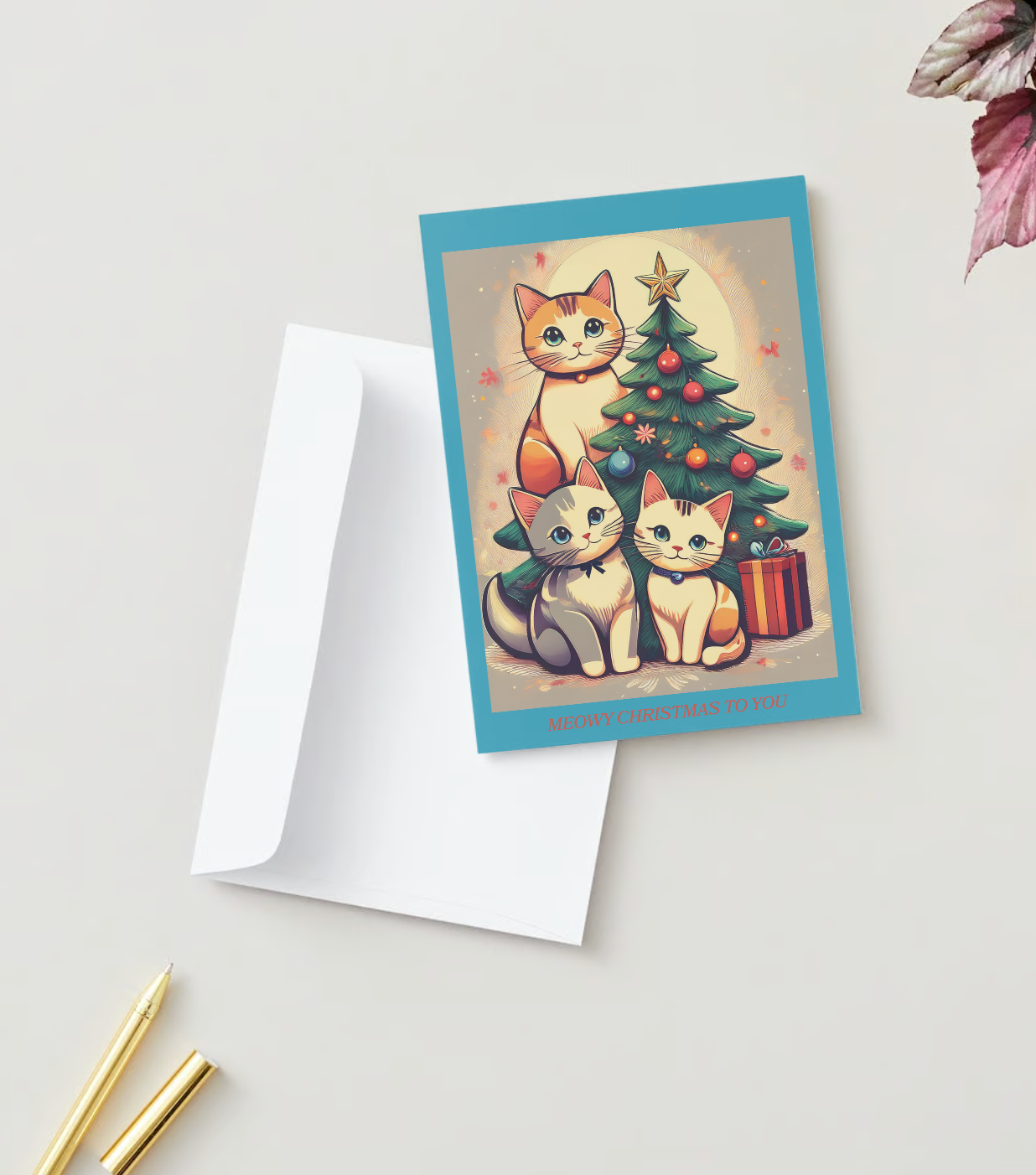 MEOWY CHRISTMAS TRIO Pack of 10 Christmas Greeting Cards (US & CA)