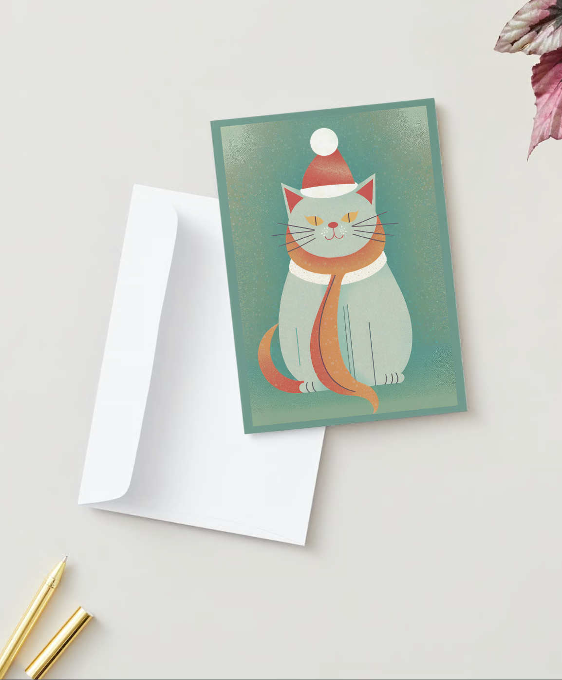 RETRO SCARF CAT Pack of 10 Christmas Greeting Cards (US & CA)