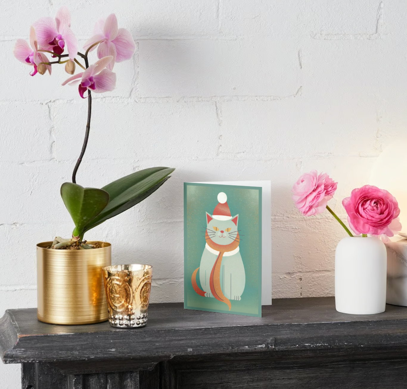 RETRO SCARF CAT Pack of 10 Christmas Greeting Cards (US & CA)