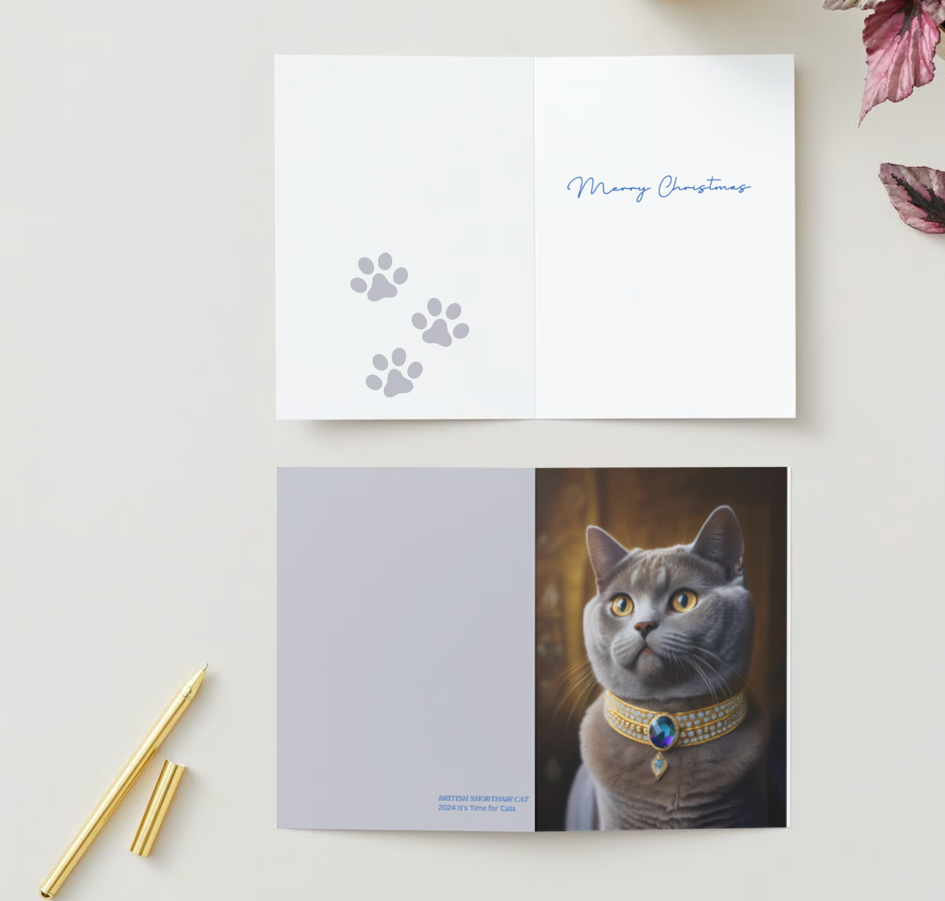 BRITISH SHORTHAIR CAT Pack of 10 Christmas Greeting Cards (US & CA)