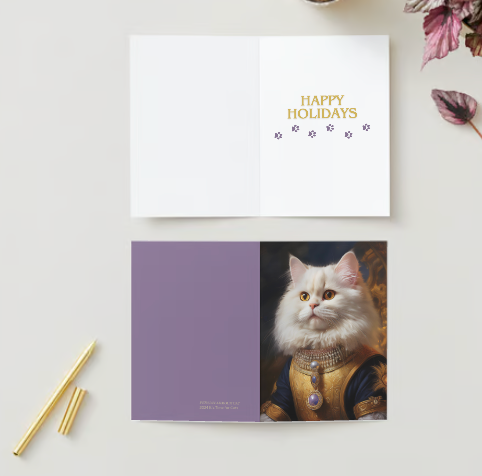 WHITE PERSIAN CAT Pack of 10 Holiday Greeting Cards (US & CA)
