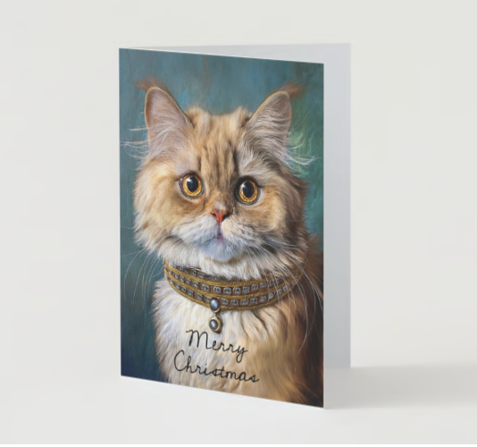 GOLDEN LONGHAIR CAT Pack of 10 Christmas Greeting Cards (US & CA)