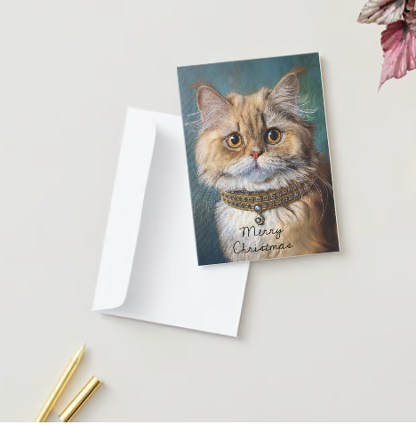 GOLDEN LONGHAIR CAT Pack of 10 Christmas Greeting Cards (US & CA)