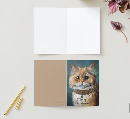 GOLDEN LONGHAIR CAT Pack of 10 Christmas Greeting Cards (US & CA)