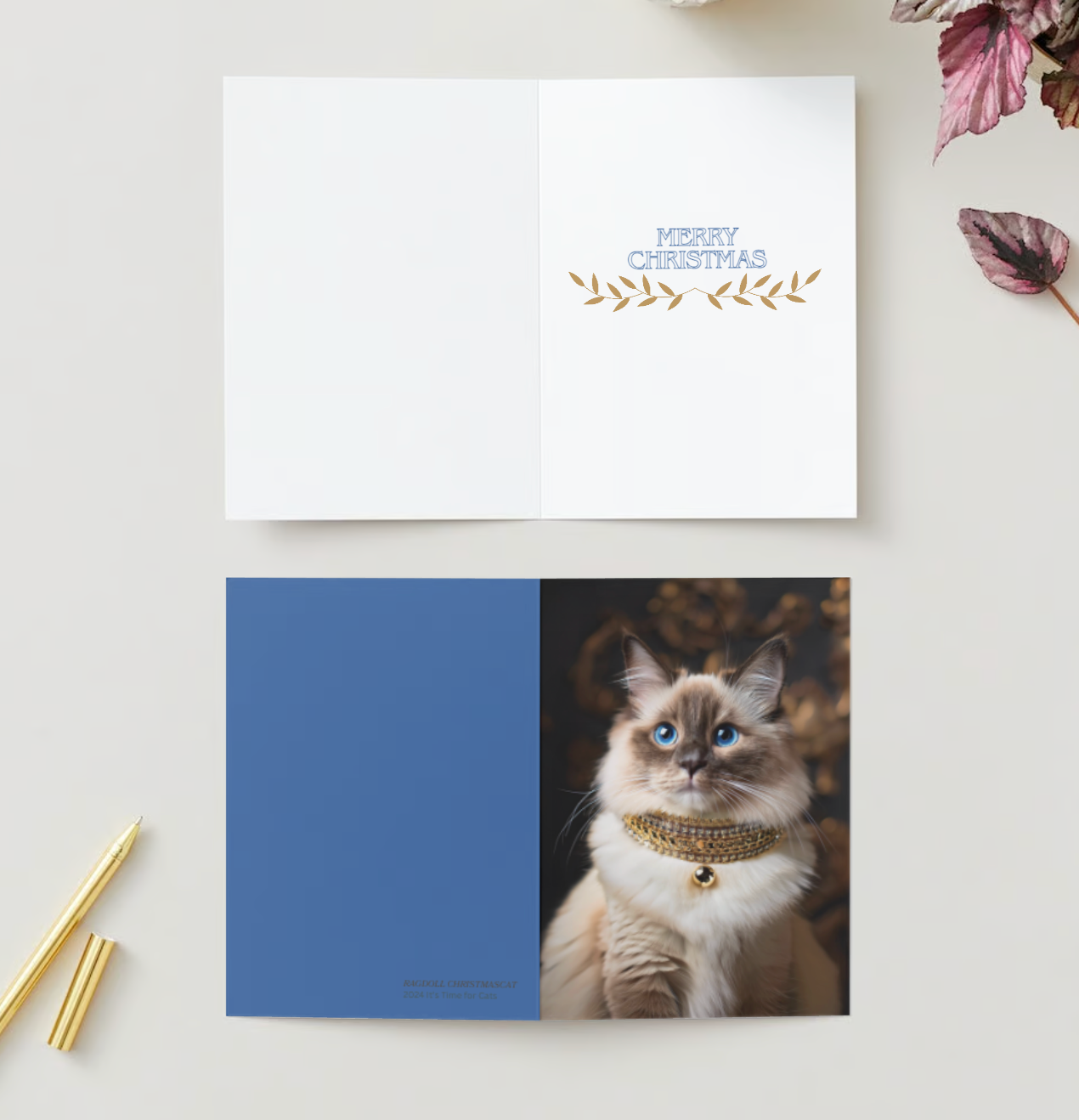 RAGDOLL CHRISTMAS CAT Pack of 10 Christmas Greeting Cards (US & CA)