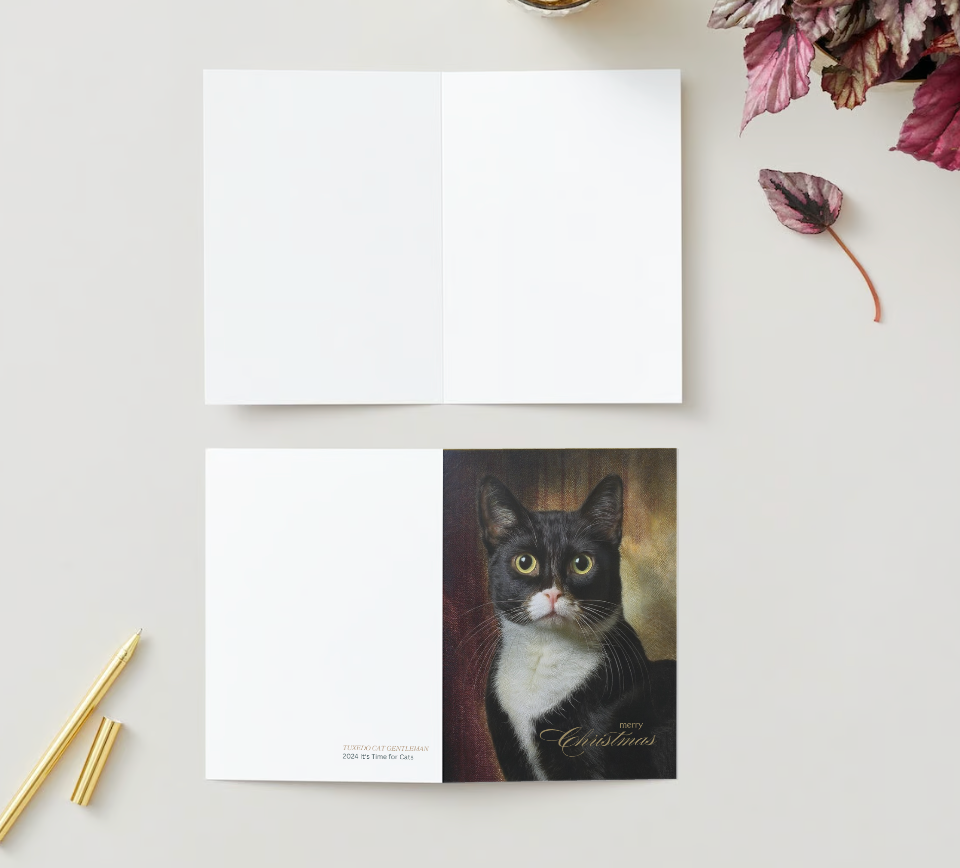 TUXEDO CAT GENTLEMAN Pack of 10 Christmas Greeting Cards (US & CA)