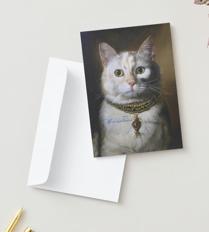 PATCHED TABBY CAT Pack of 10 Christmas Greeting Cards (US & CA)