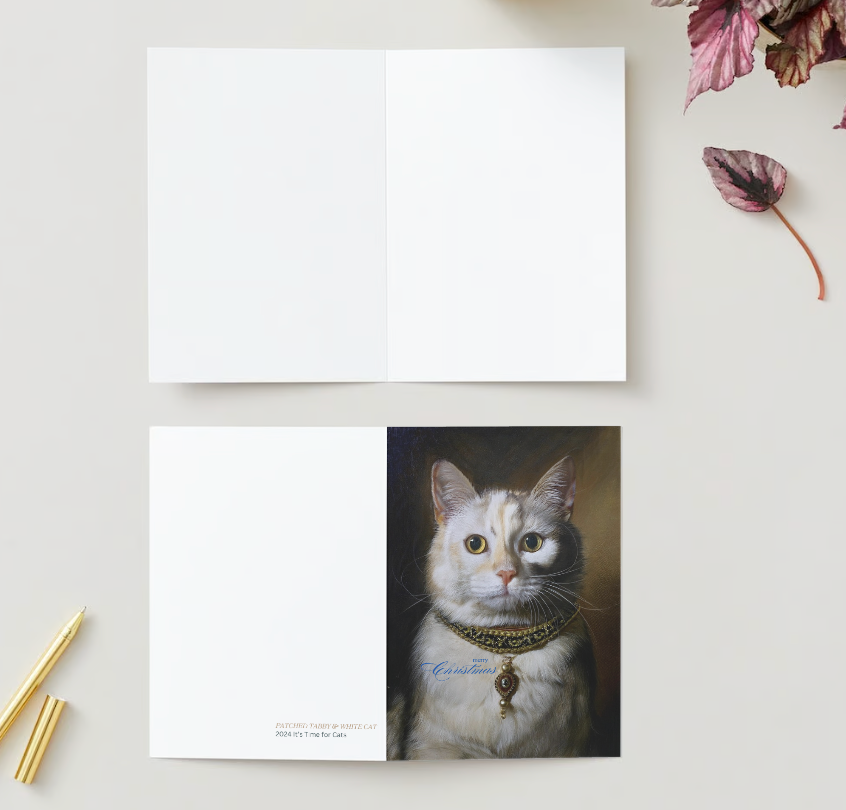 PATCHED TABBY CAT Pack of 10 Christmas Greeting Cards (US & CA)
